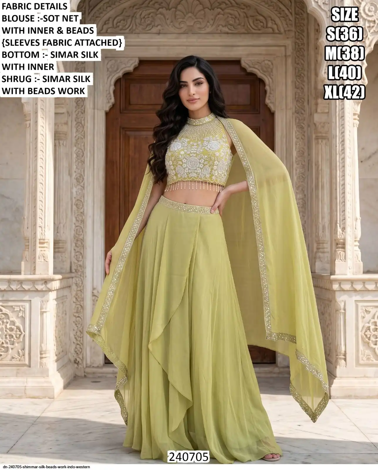 DN 240705 SHIMMAR SILK BEADS WORK INDO WESTERN A