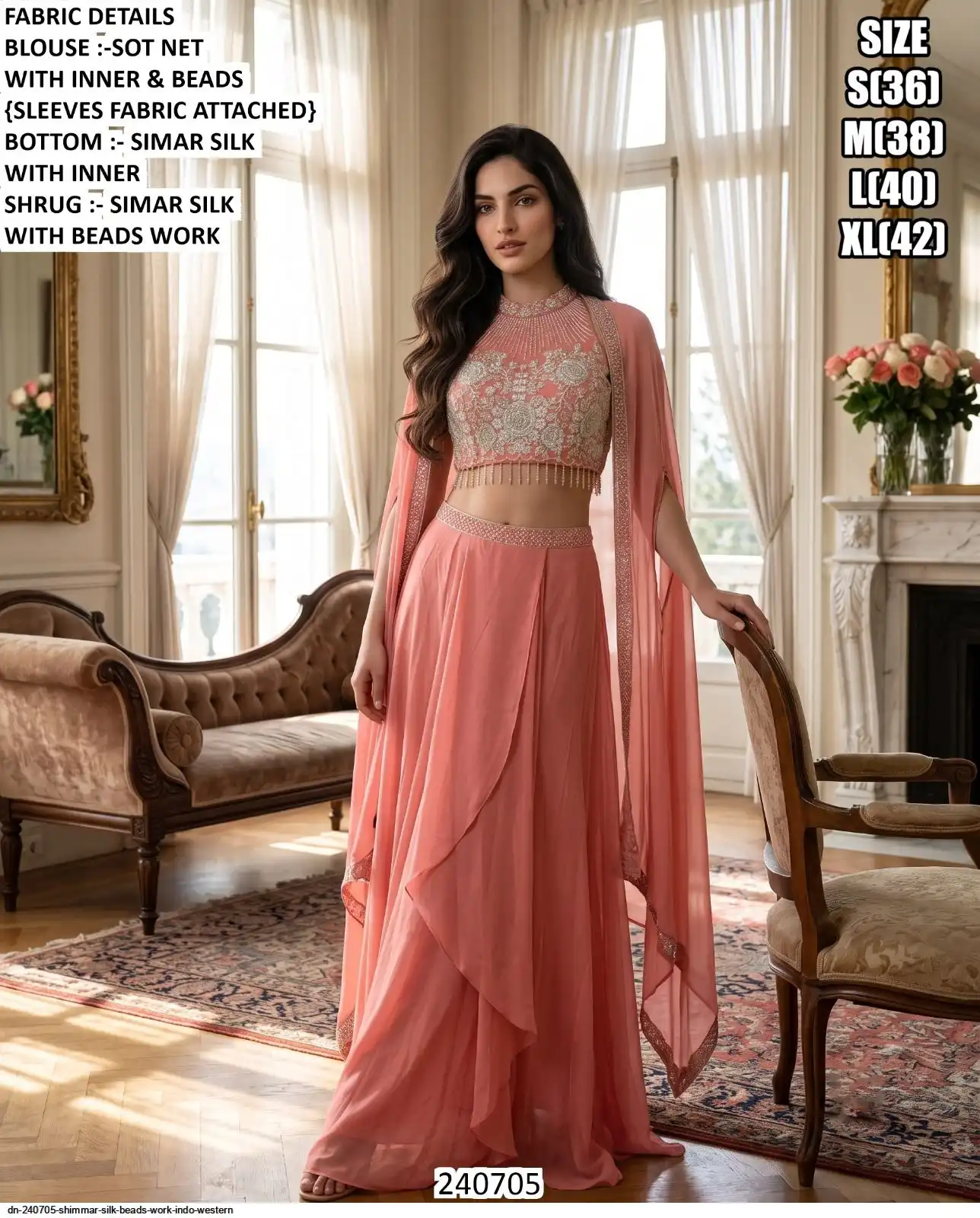 DN 240705 SHIMMAR SILK BEADS WORK INDO WESTERN B