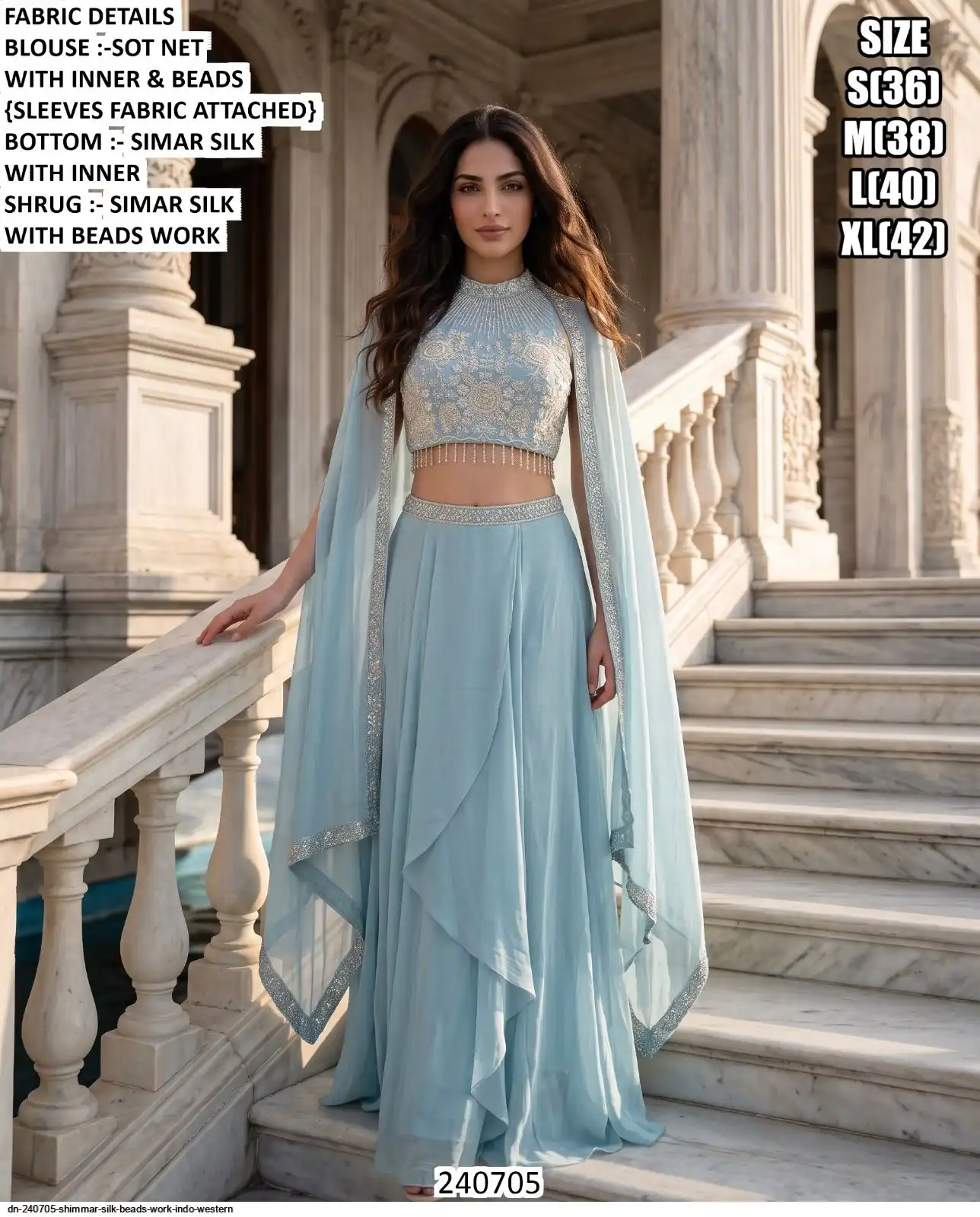 DN 240705 SHIMMAR SILK BEADS WORK INDO WESTERN C