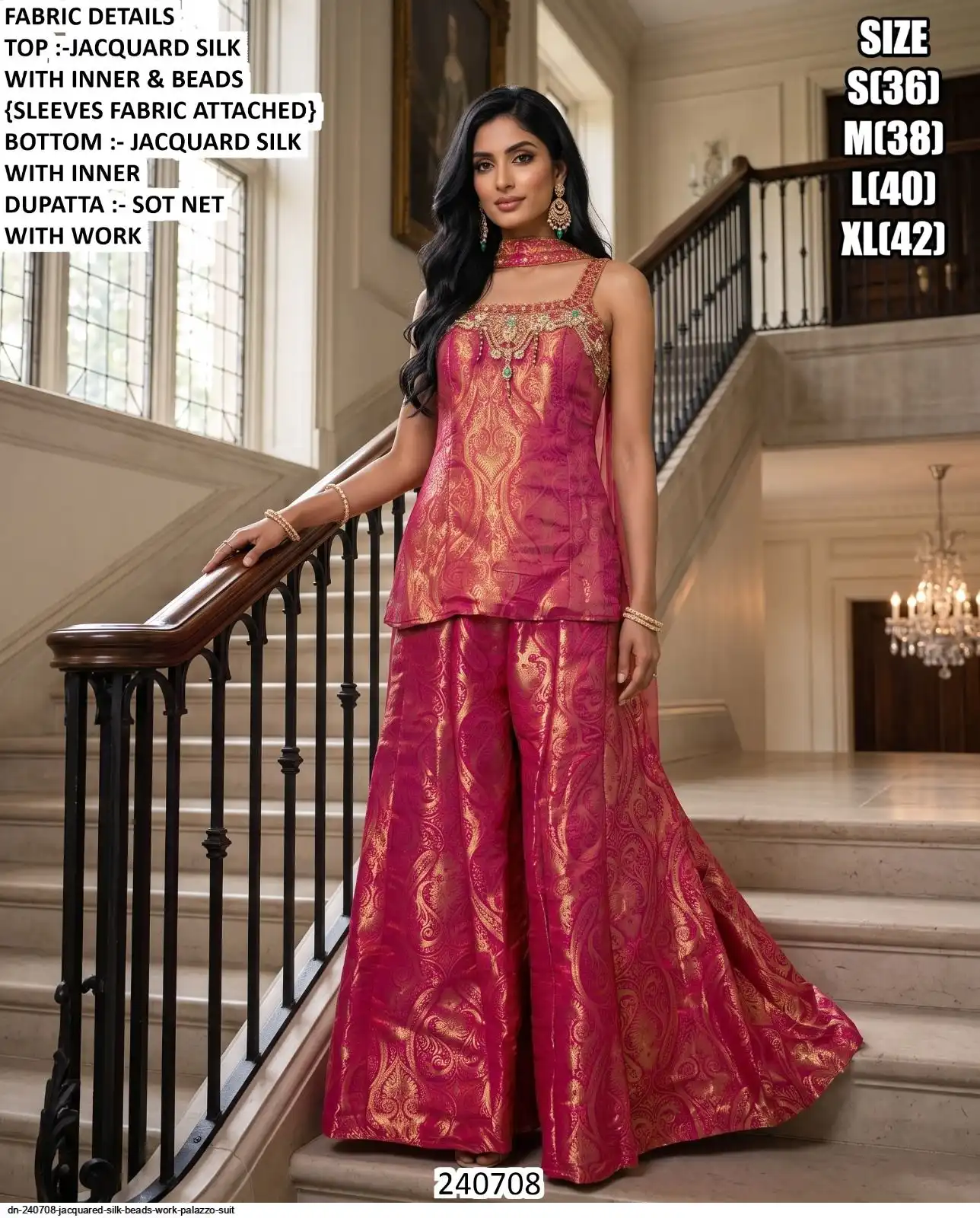 DN 240708 JACQUARED SILK BEADS WORK PALAZZO SUIT C