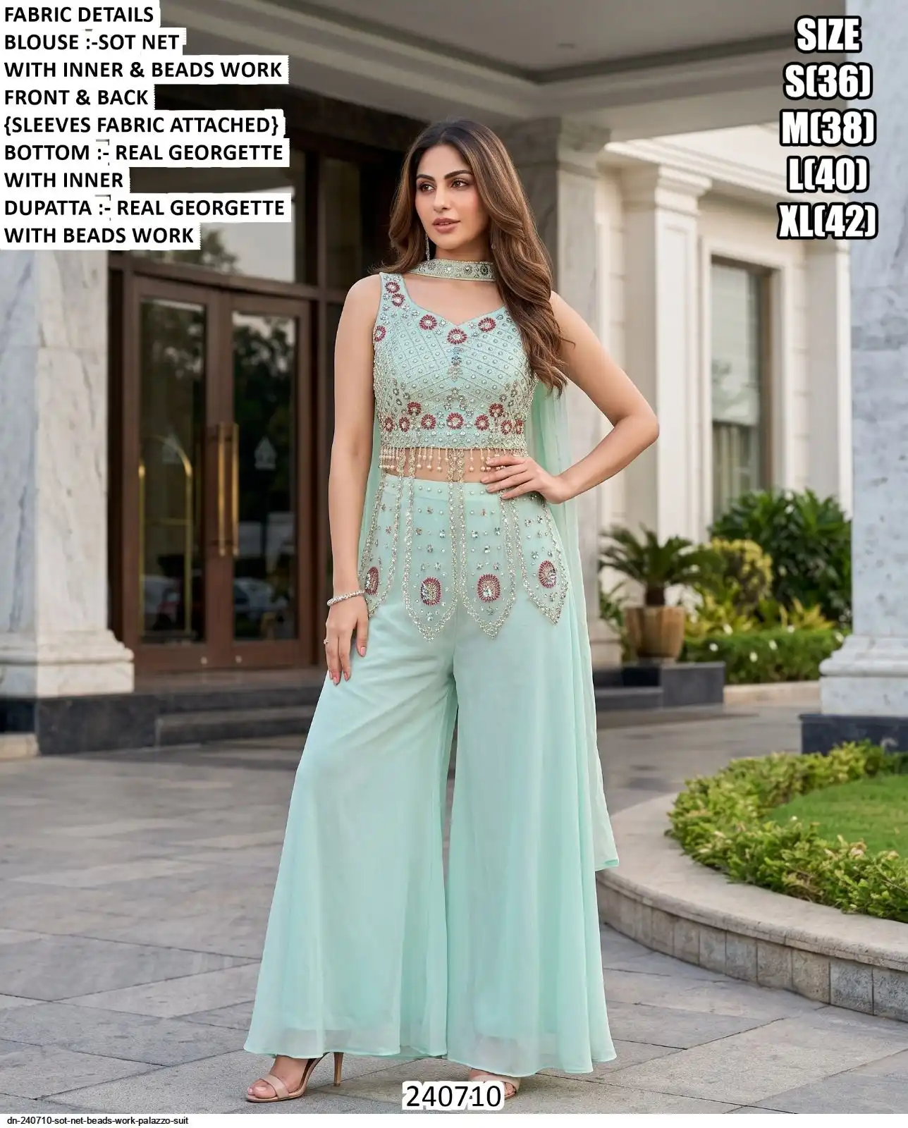 DN 240710 SOT NET BEADS WORK PALAZZO SUIT A