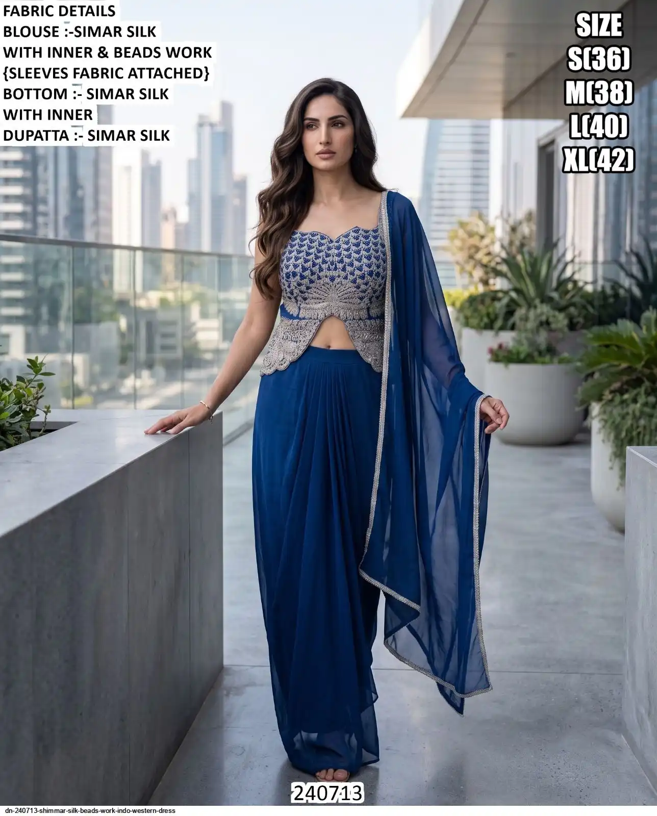 DN 240713 SHIMMAR SILK BEADS WORK INDO WESTERN DRESS B