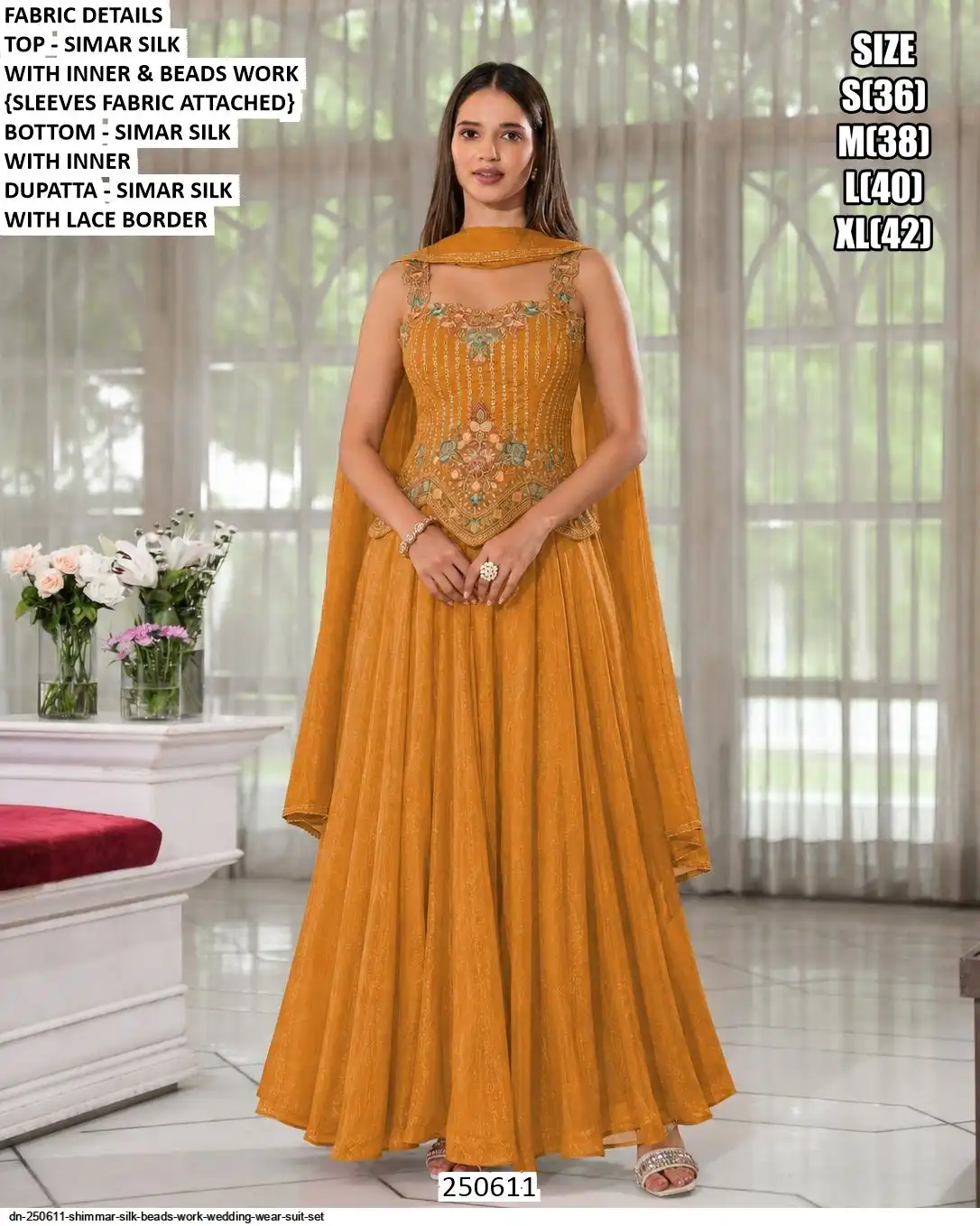 DN 250611 SHIMMAR SILK BEADS WORK WEDDING WEAR SUIT SET B