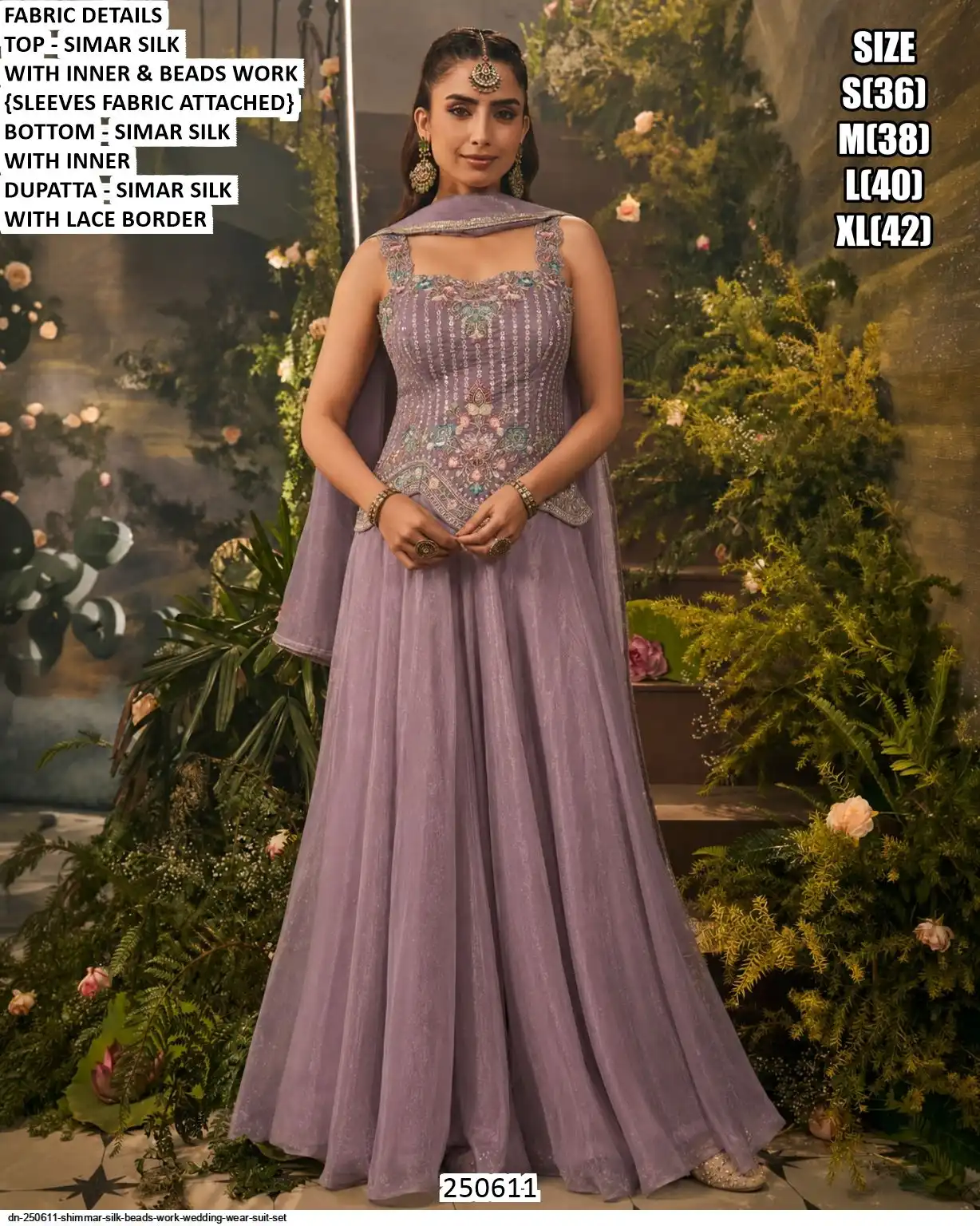 DN 250611 SHIMMAR SILK BEADS WORK WEDDING WEAR SUIT SET C