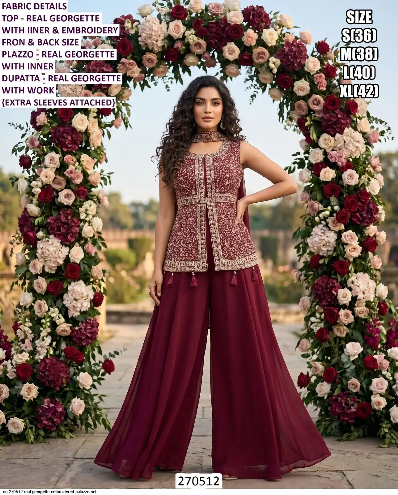 REAL GEORGETTE EMBROIDERED PALAZZO SET A