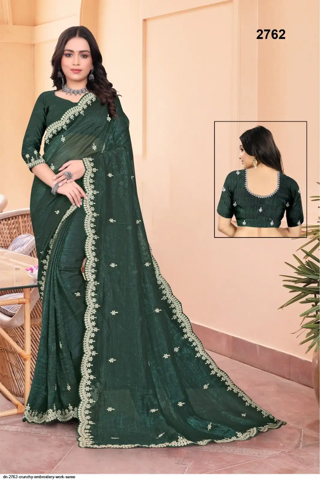 DN 2762 CRUNCHY EMBROIDERY WORK SAREE