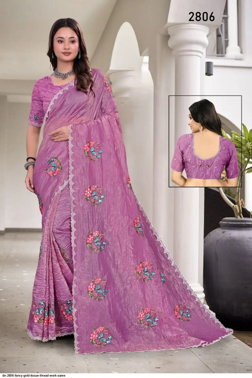 DN 2806 FANCY GOLD TISSUE THREAD WORK SAREE