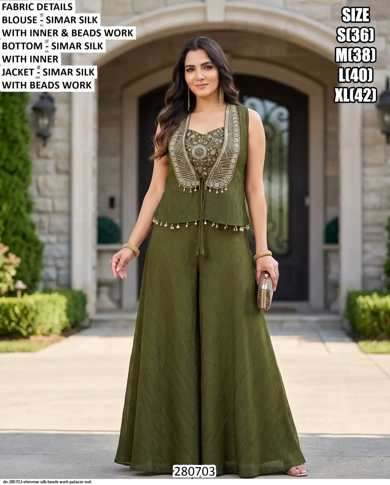 DN 280703 SHIMMAR SILK BEADS WORK PALAZZO SUIT B