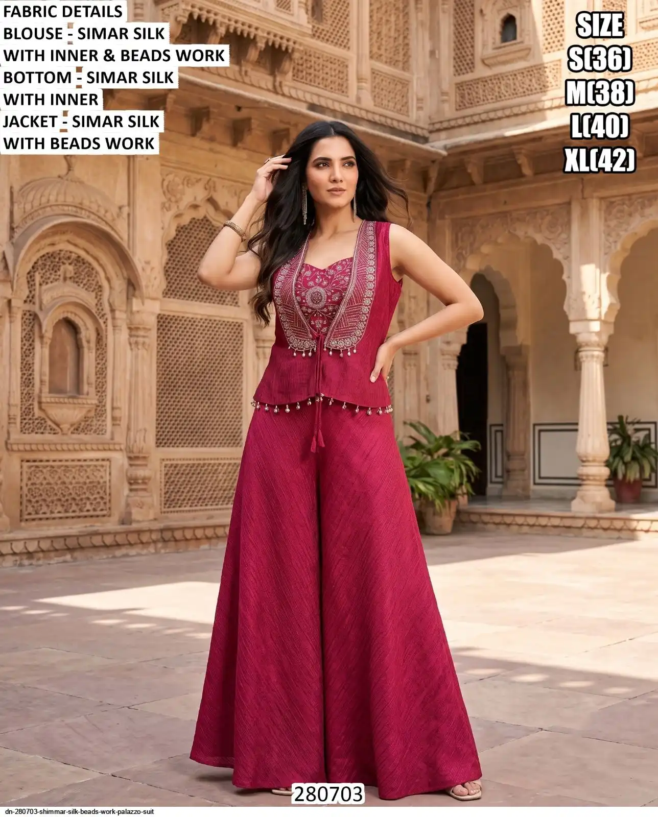 DN 280703 SHIMMAR SILK BEADS WORK PALAZZO SUIT A