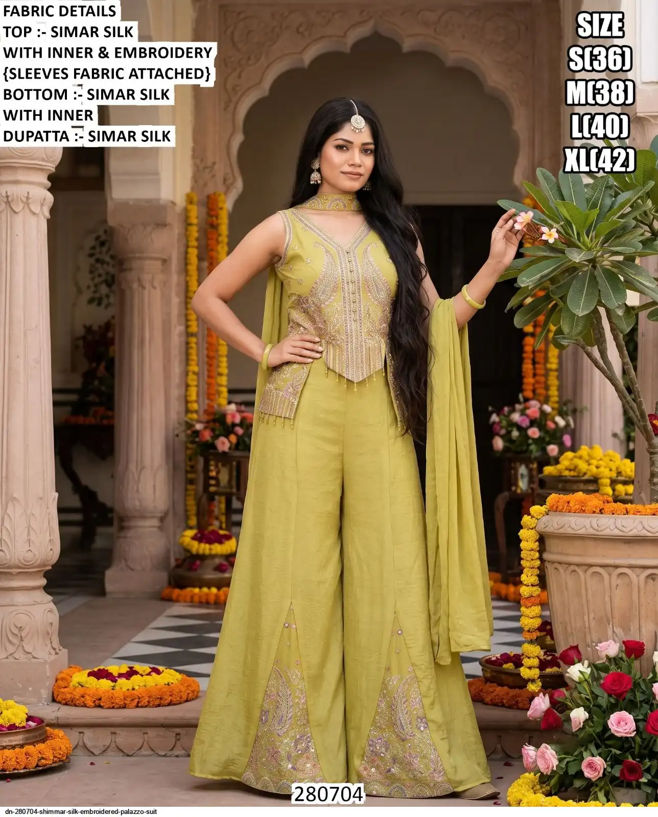 DN 280704 SHIMMAR SILK EMBROIDERED PALAZZO SUIT B