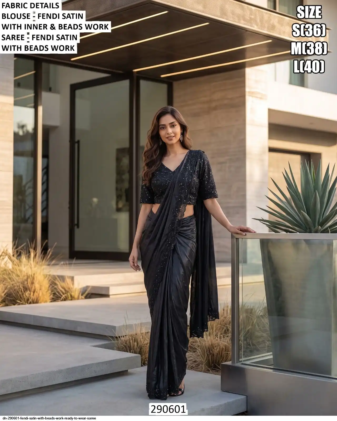 DN 290601 FENDI SATIN WITH BEADS WORK READY TO WEAR SAREE D