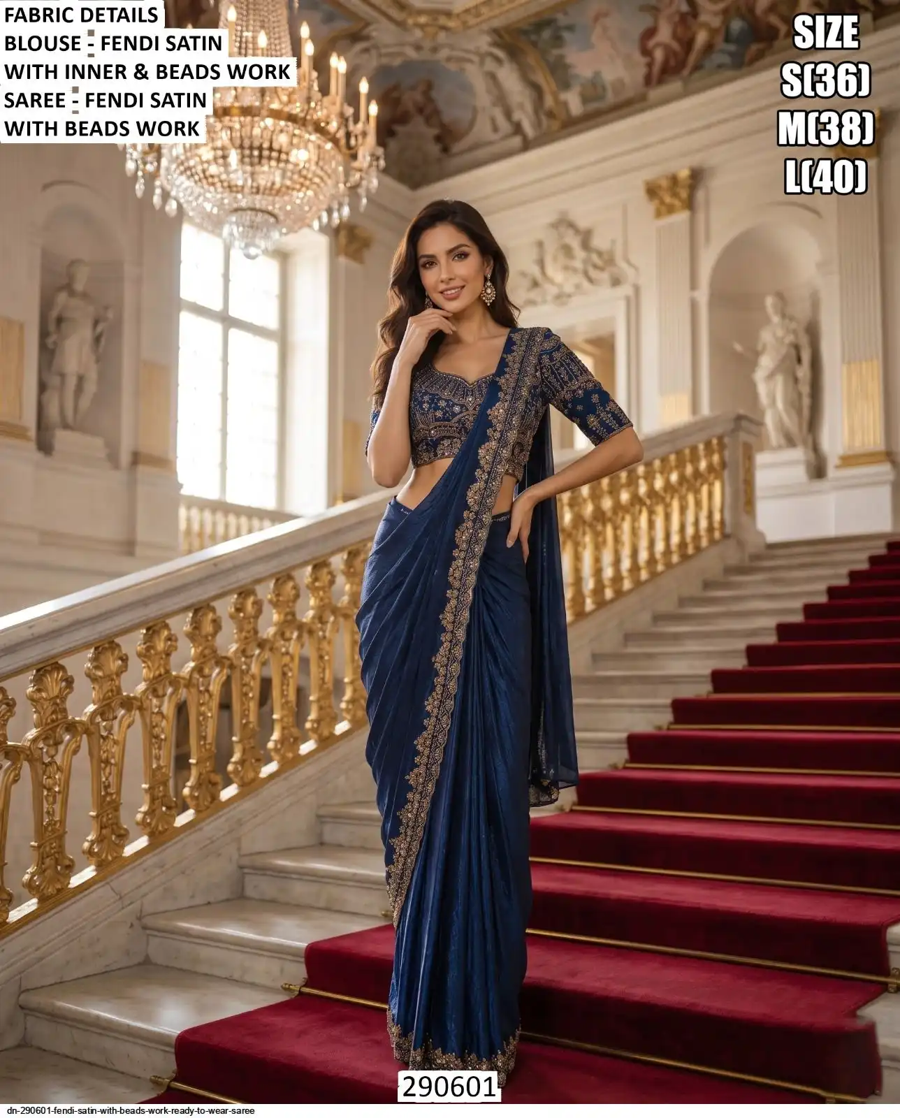 DN 290601 FENDI SATIN WITH BEADS WORK READY TO WEAR SAREE C