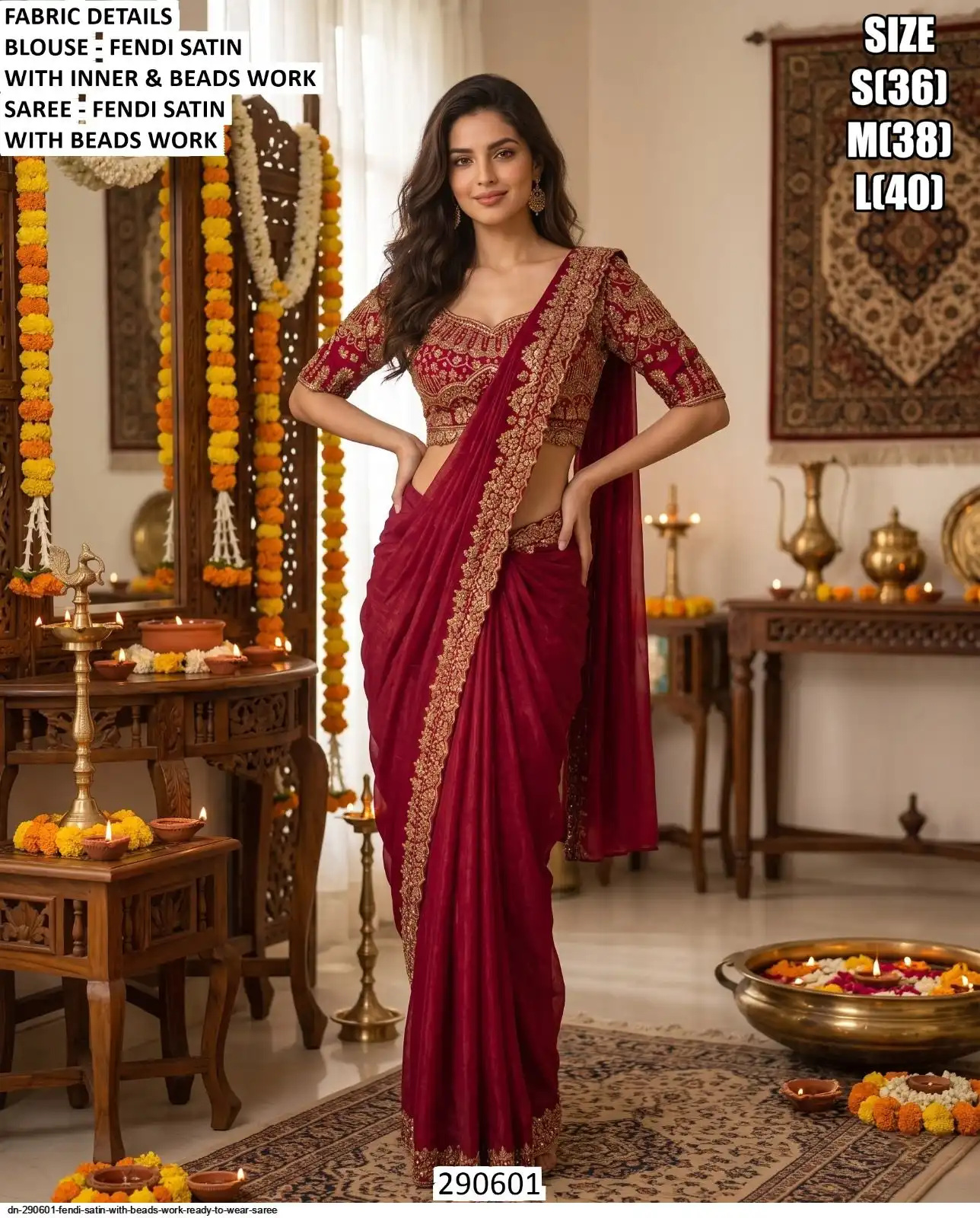 DN 290601 FENDI SATIN WITH BEADS WORK READY TO WEAR SAREE B