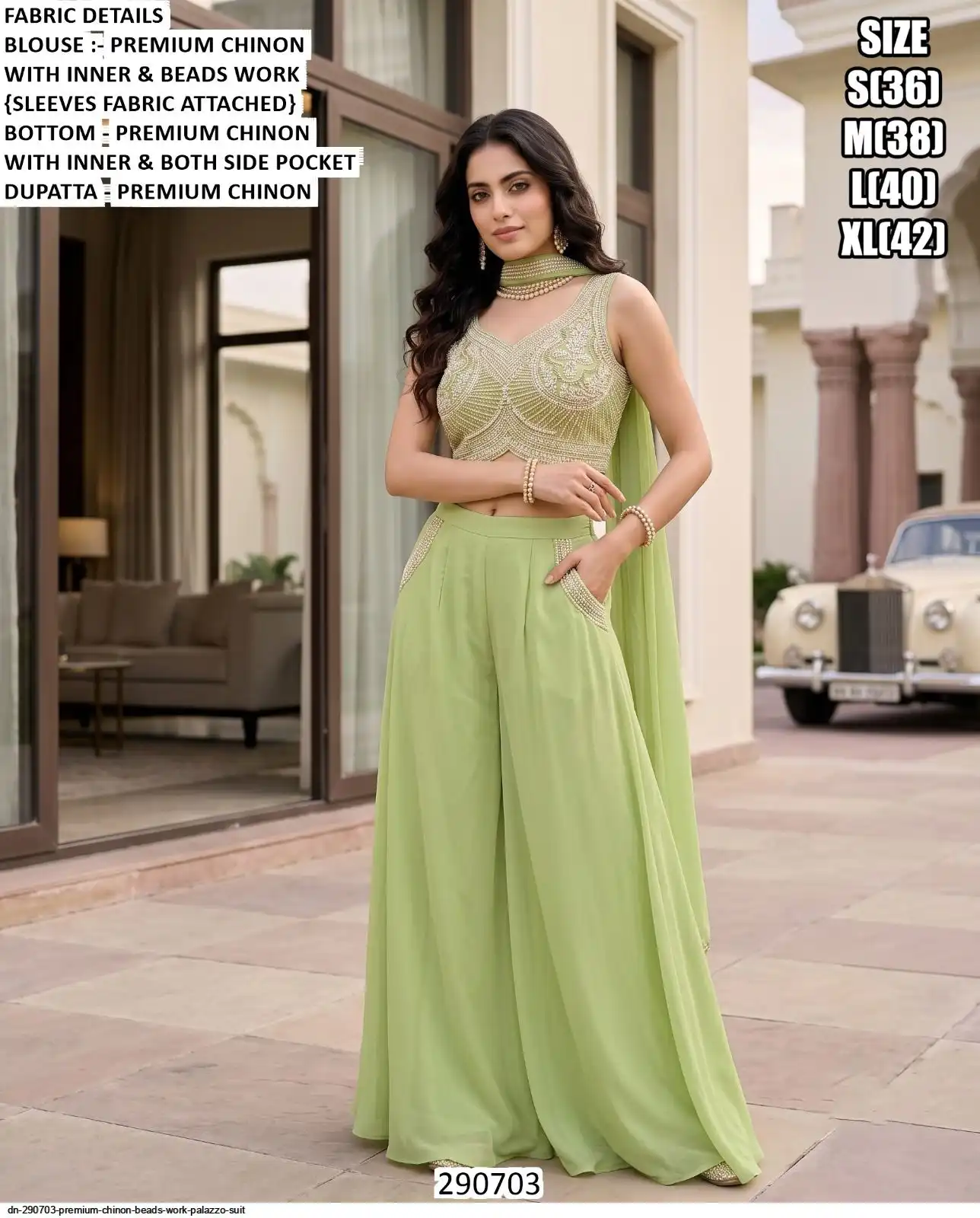 DN 290703 PREMIUM CHINON BEADS WORK PALAZZO SUIT C