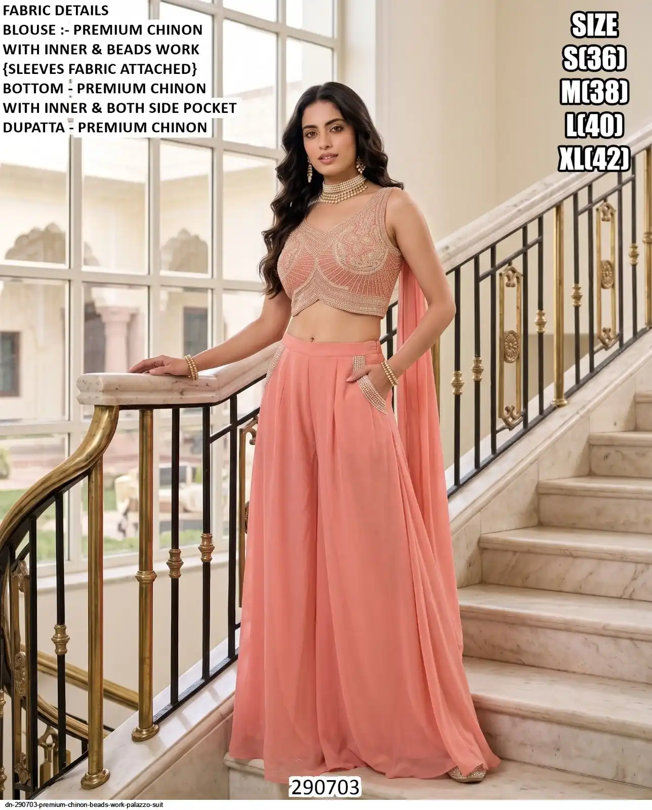 DN 290703 PREMIUM CHINON BEADS WORK PALAZZO SUIT A