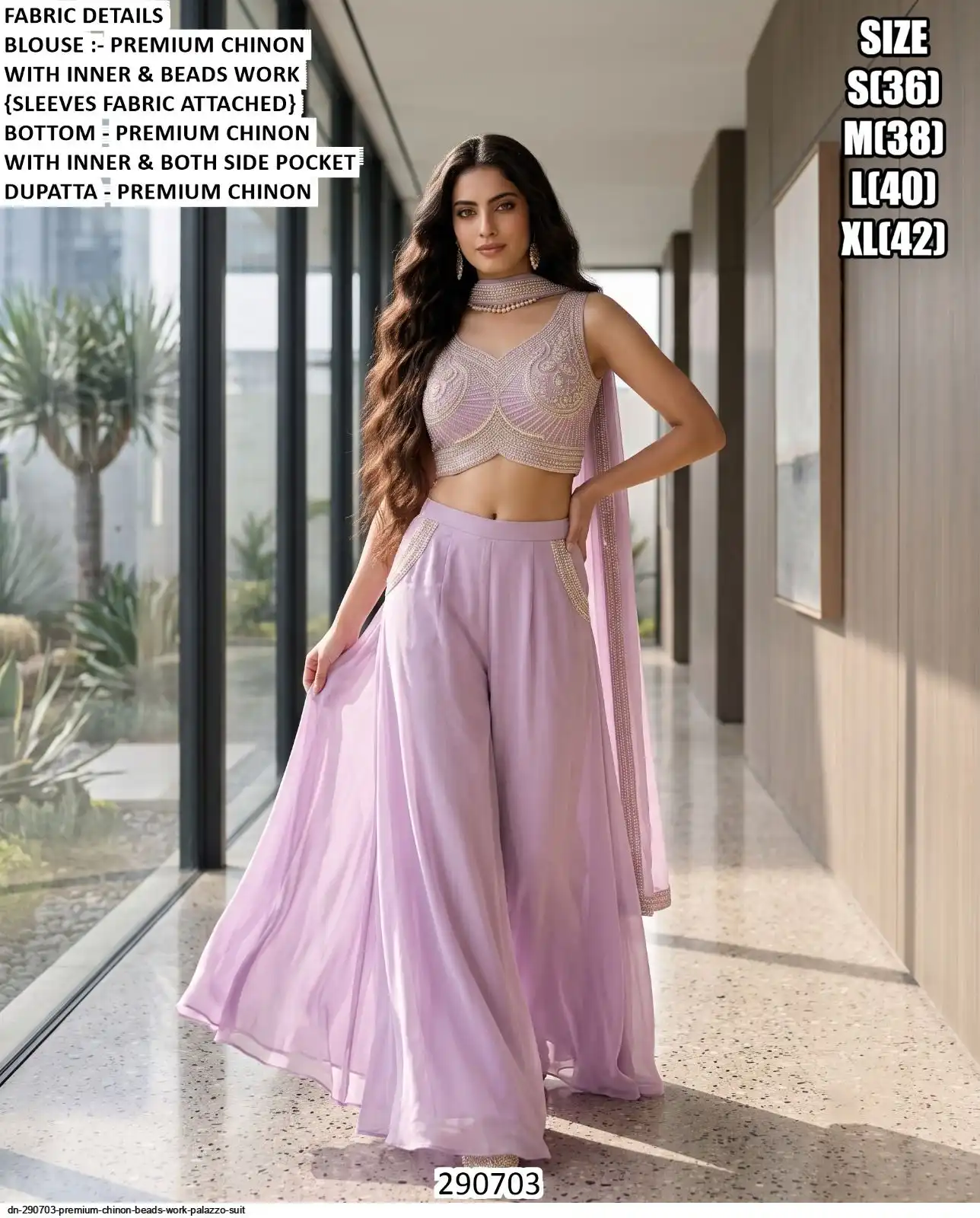 DN 290703 PREMIUM CHINON BEADS WORK PALAZZO SUIT B