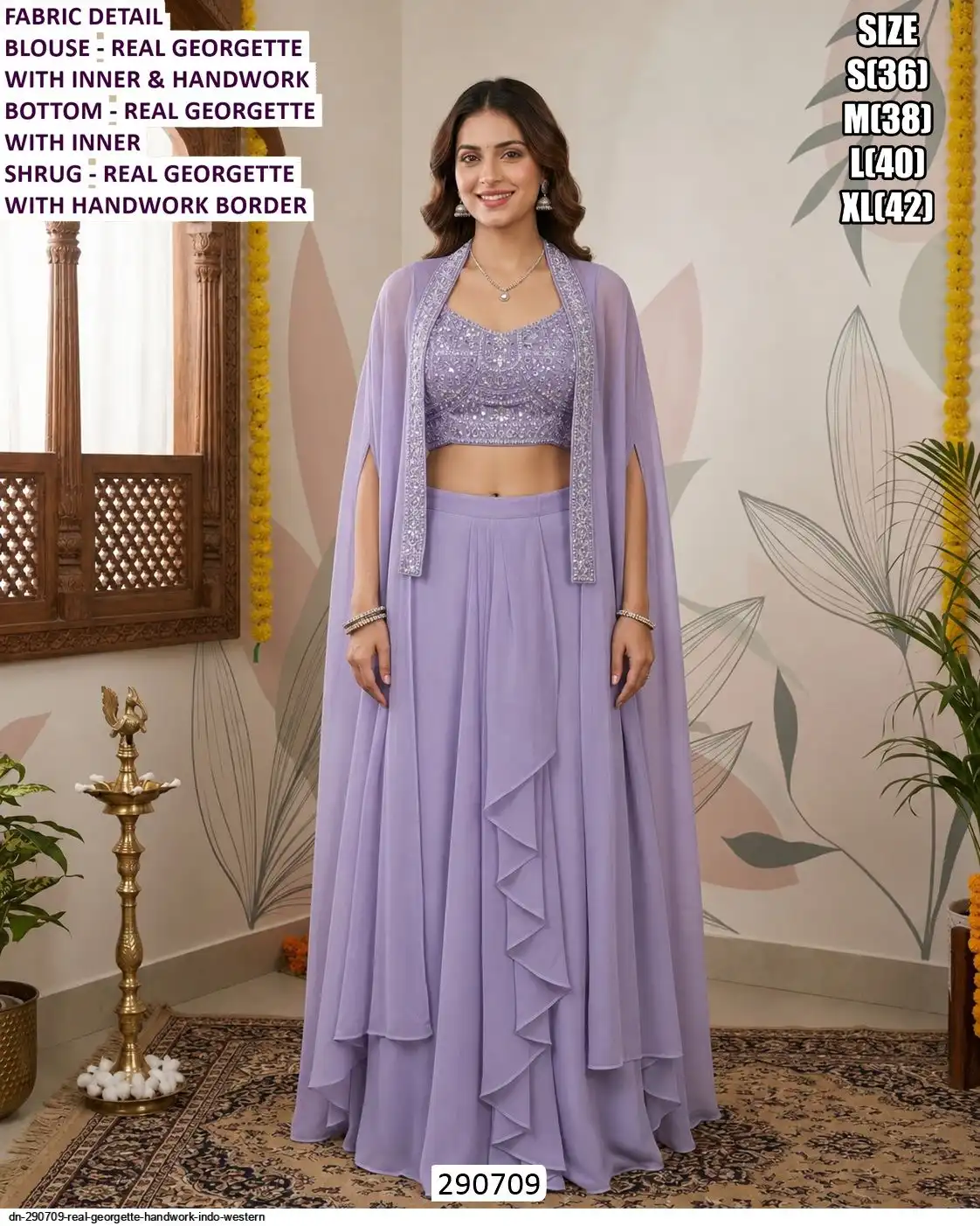DN 290709 REAL GEORGETTE HANDWORK INDO WESTERN A
