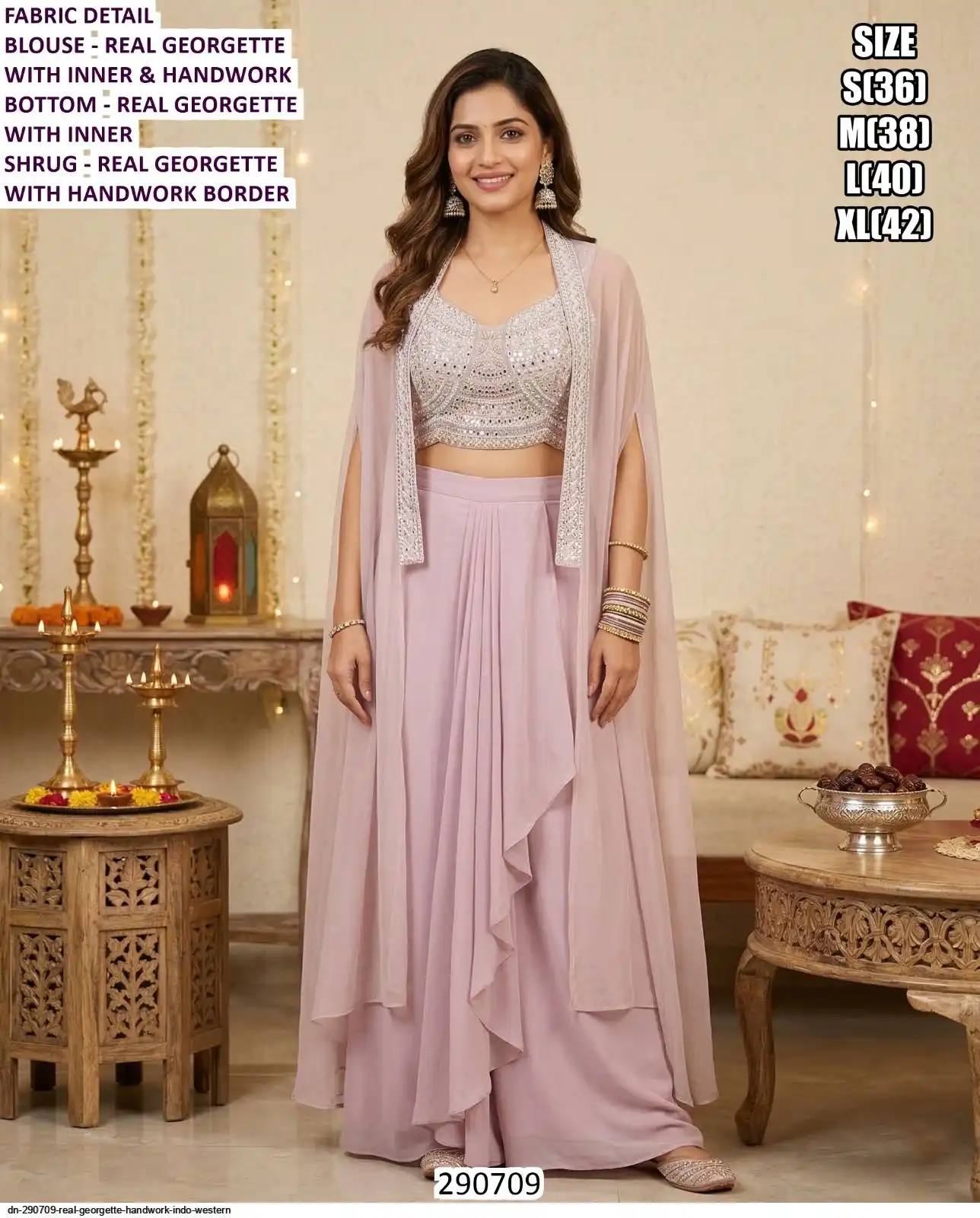 DN 290709 REAL GEORGETTE HANDWORK INDO WESTERN B