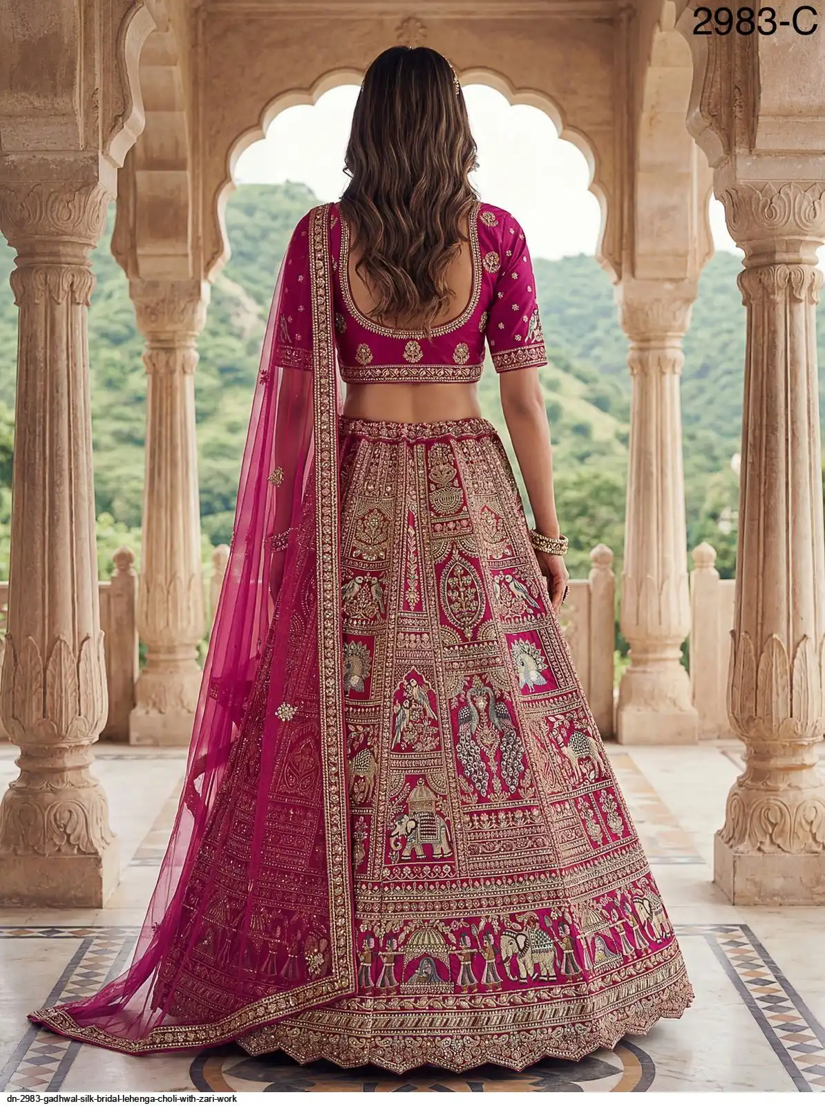 DN 2983 Gadhwal Silk Bridal Lehenga Choli with Zari Work