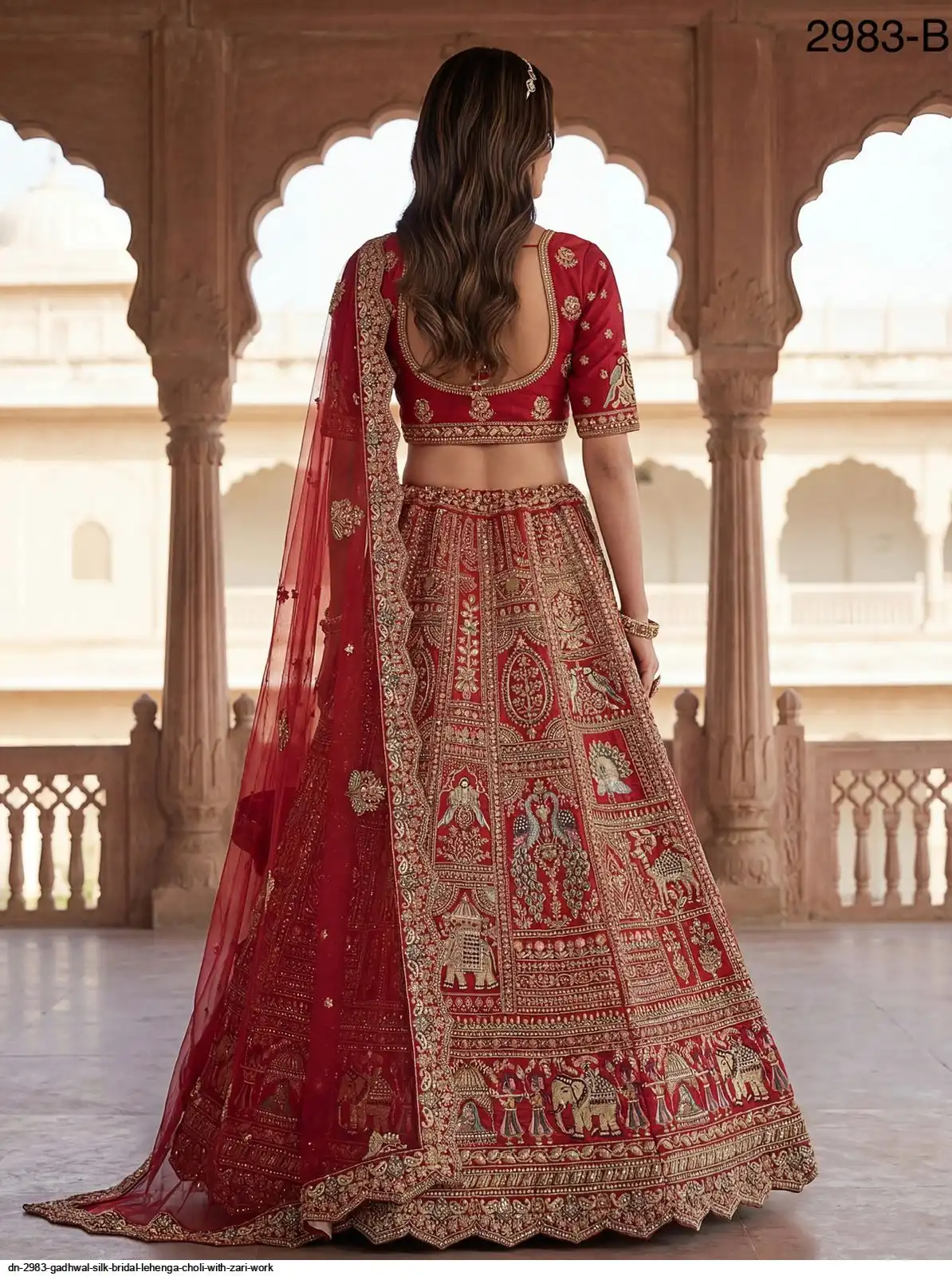 DN 2983 Gadhwal Silk Bridal Lehenga Choli with Zari Work