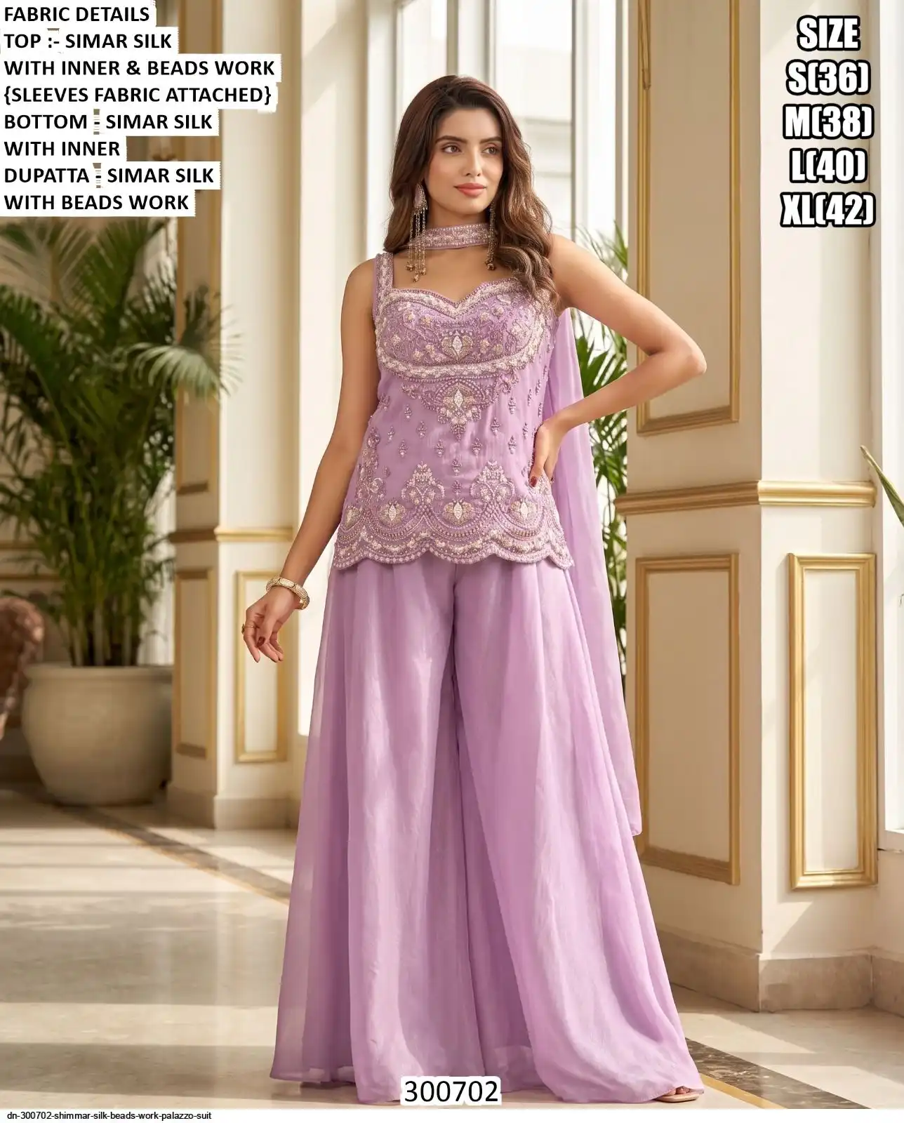 DN 300702 SHIMMAR SILK BEADS WORK PALAZZO SUIT B