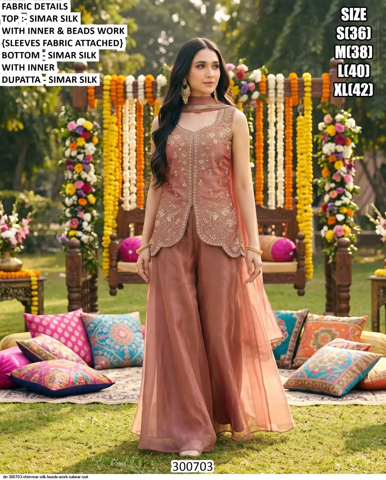 DN 300703 SHIMMAR SILK BEADS WORK SALWAR SUIT A