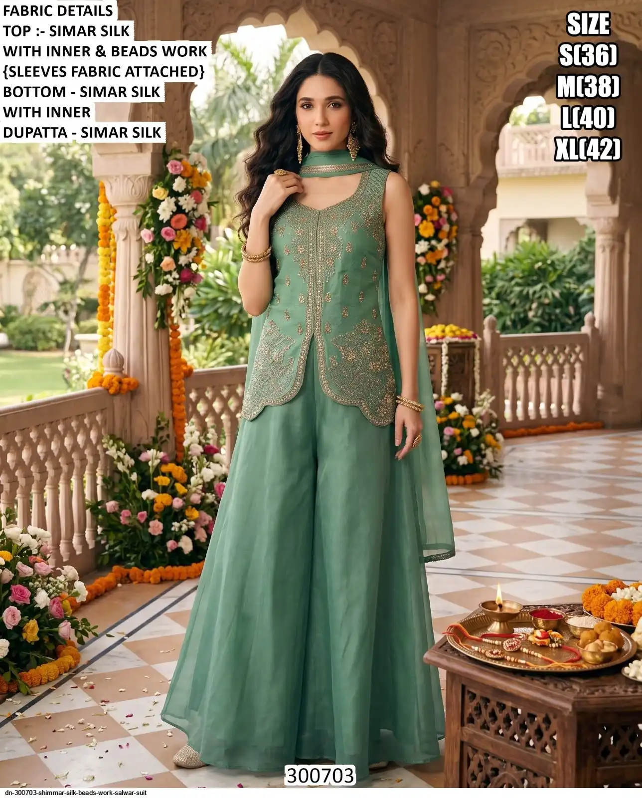 DN 300703 SHIMMAR SILK BEADS WORK SALWAR SUIT B