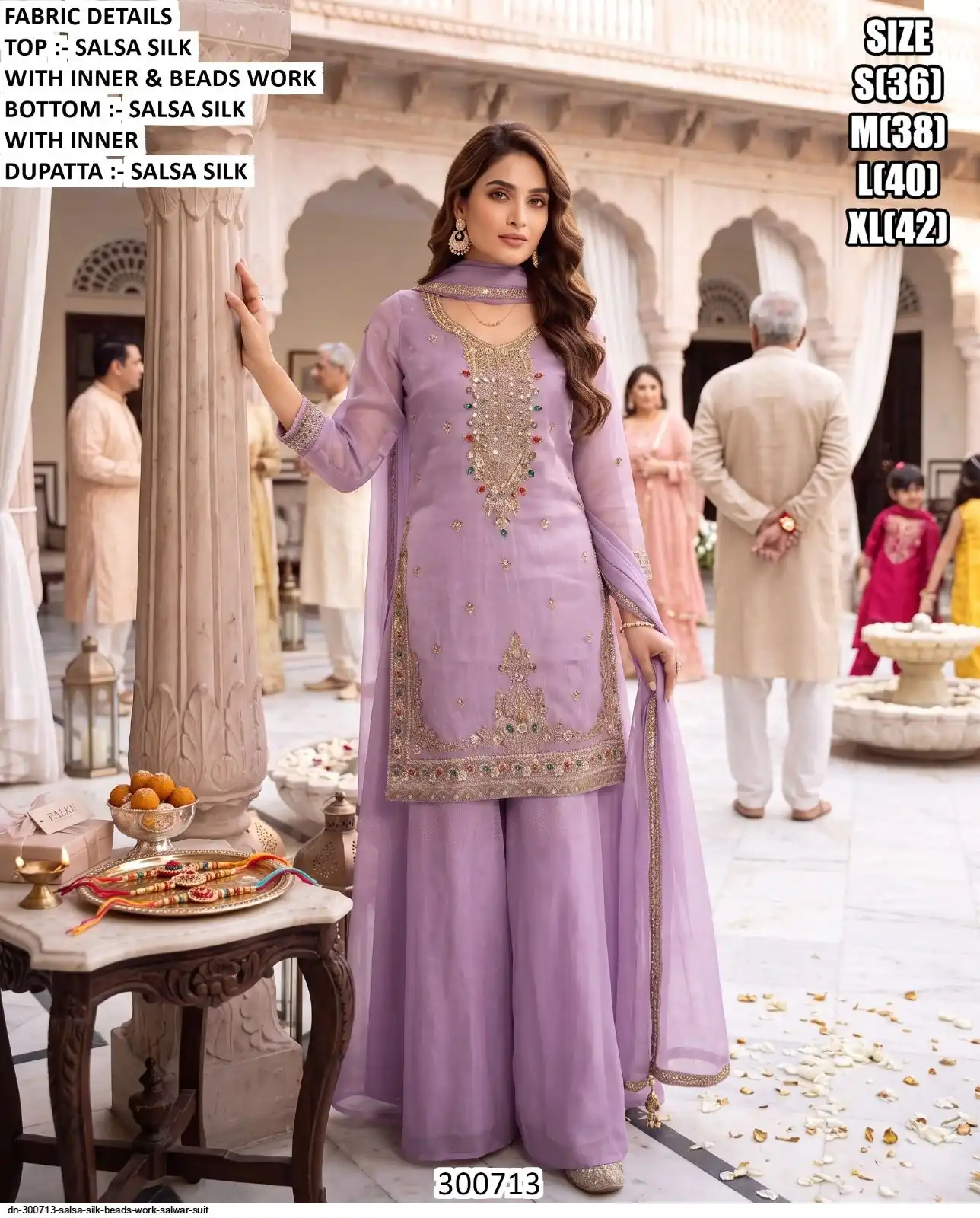 DN 300713 SALSA SILK BEADS WORK SALWAR SUIT A