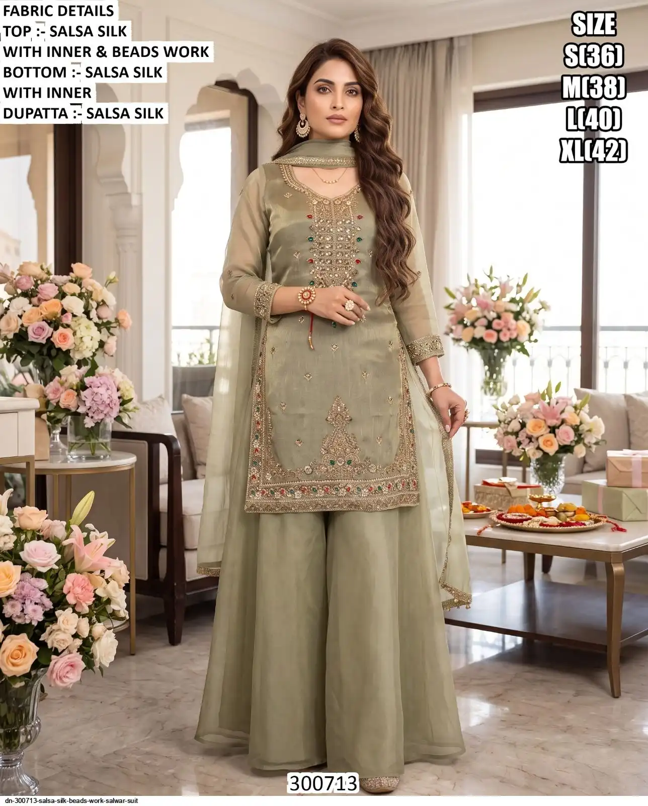 DN 300713 SALSA SILK BEADS WORK SALWAR SUIT B