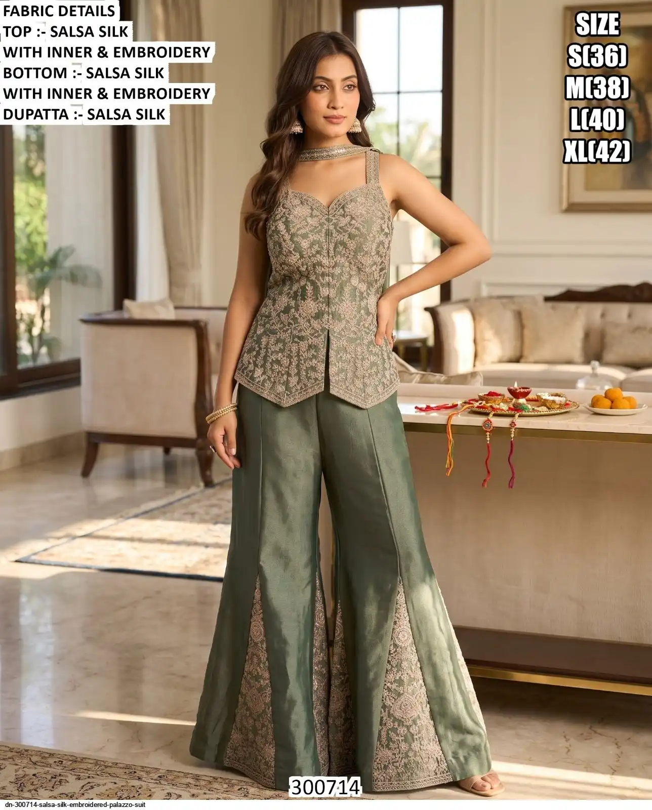 DN 300714 SALSA SILK EMBROIDERED PALAZZO SUIT B