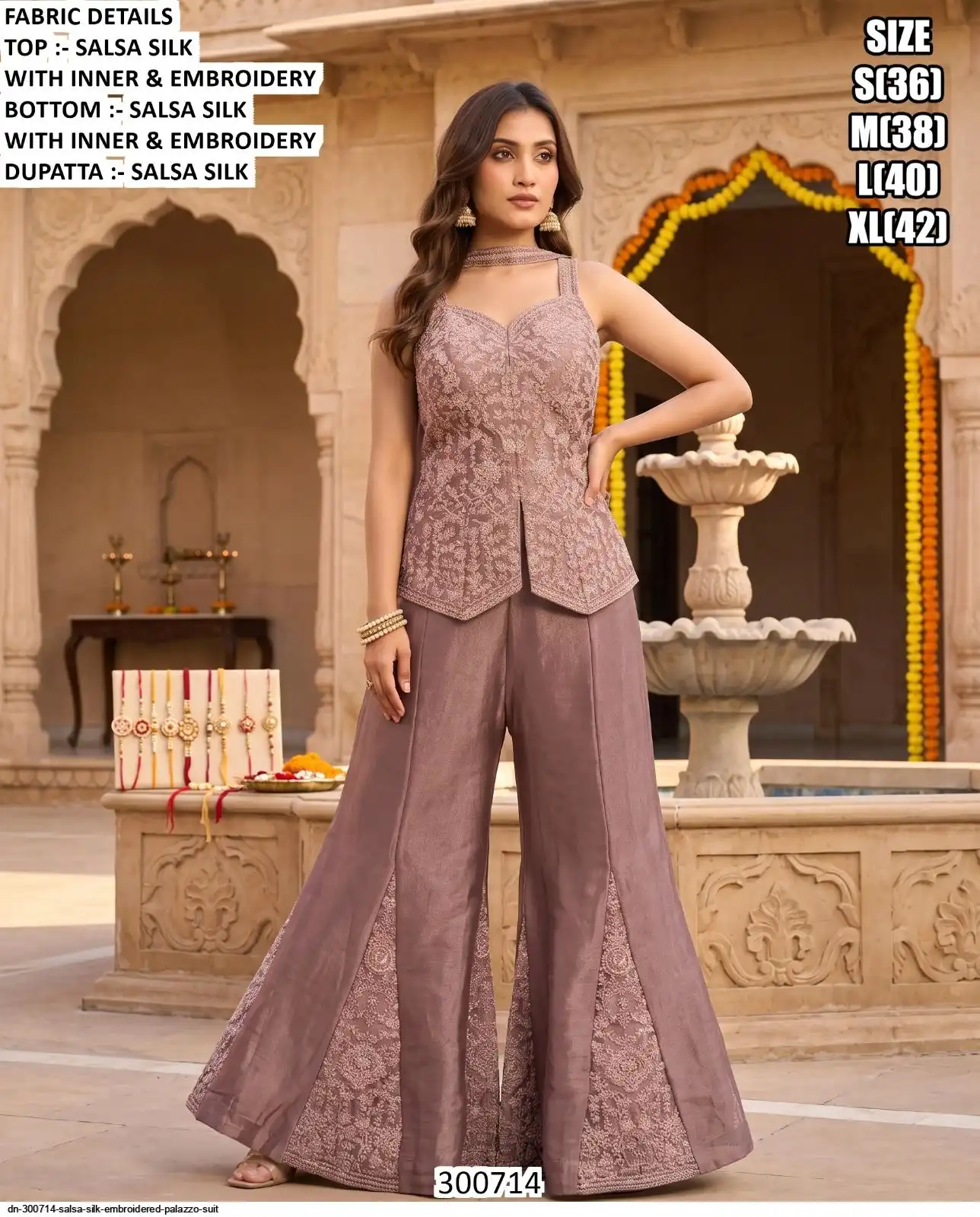 DN 300714 SALSA SILK EMBROIDERED PALAZZO SUIT A