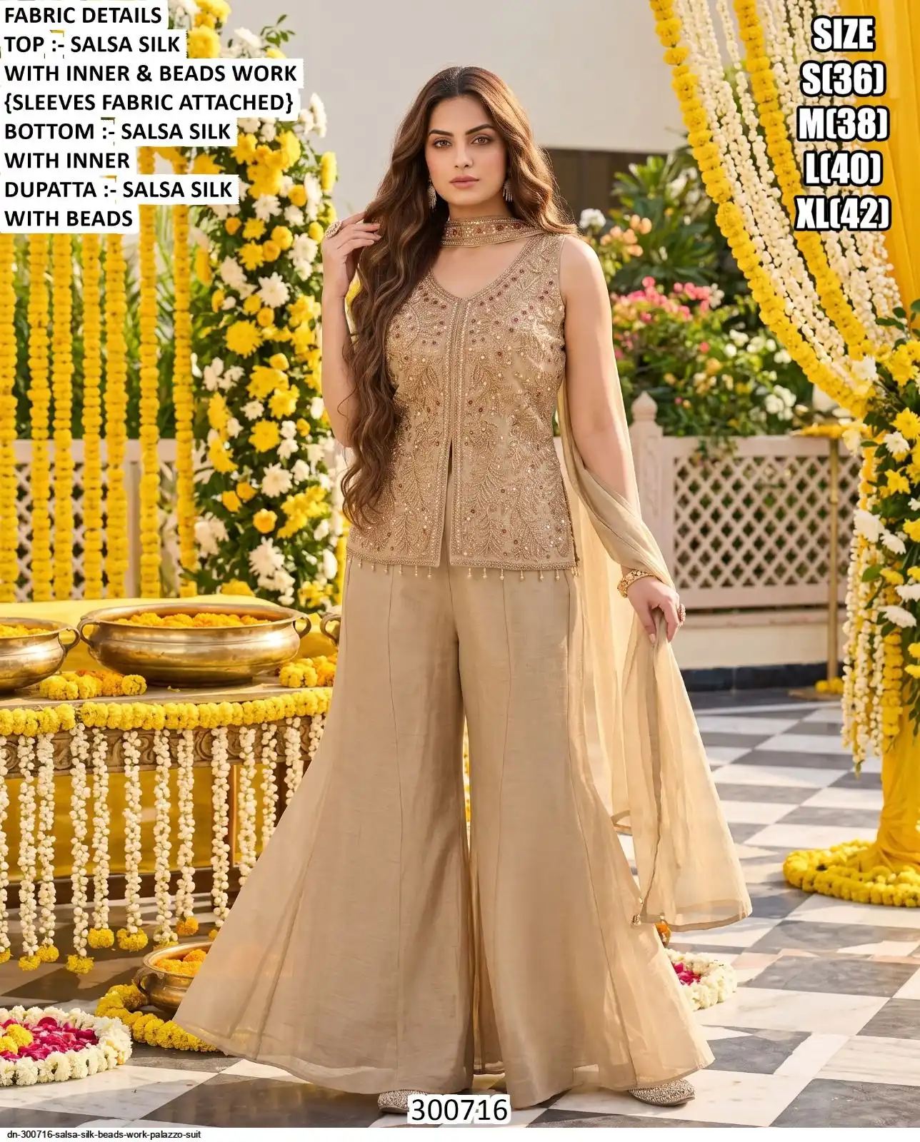 DN 300716 SALSA SILK BEADS WORK PALAZZO SUIT C