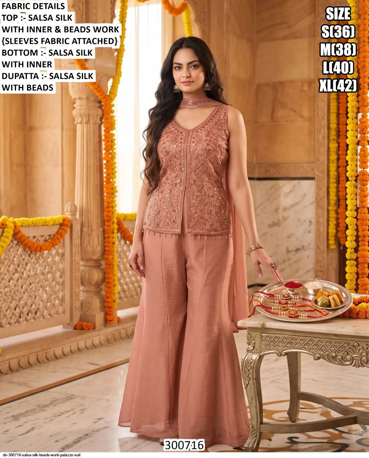 DN 300716 SALSA SILK BEADS WORK PALAZZO SUIT A