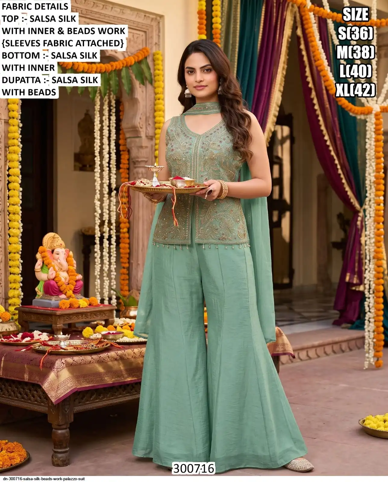DN 300716 SALSA SILK BEADS WORK PALAZZO SUIT B