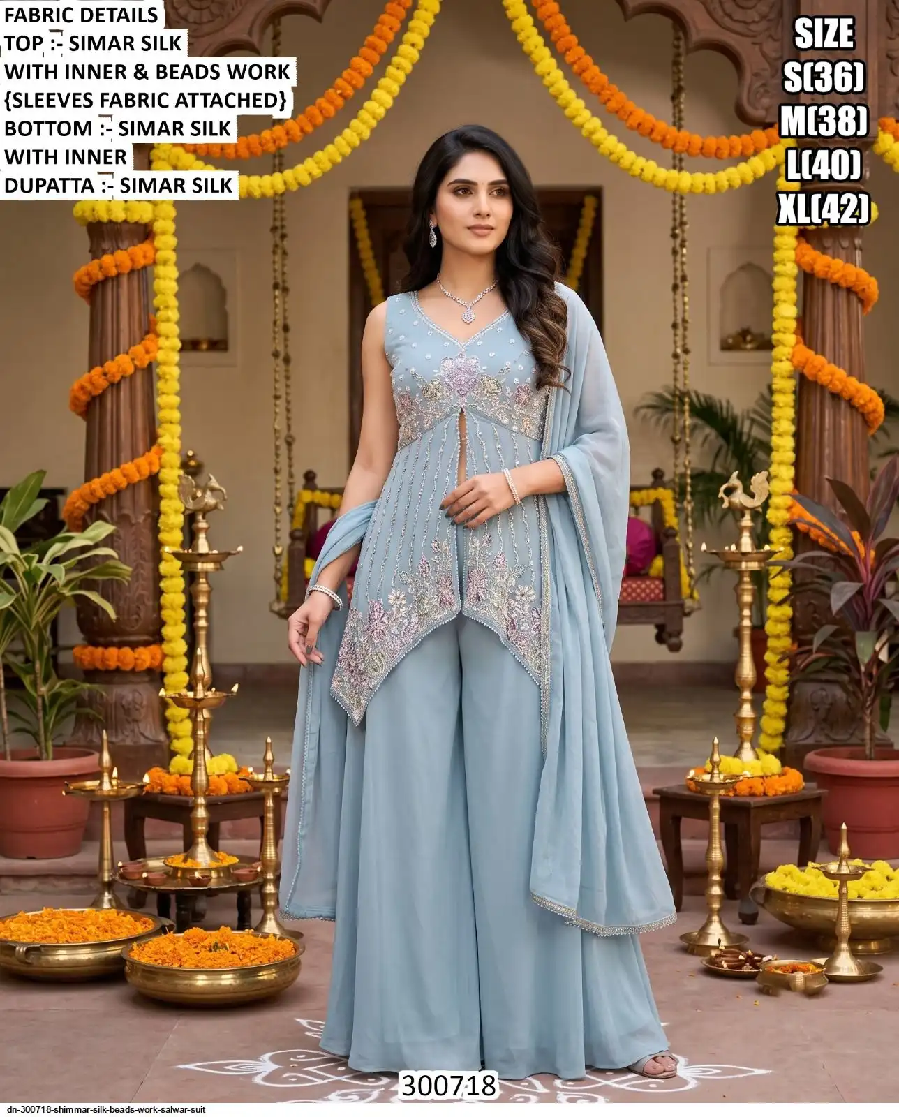 DN 300718 SHIMMAR SILK BEADS WORK SALWAR SUIT C