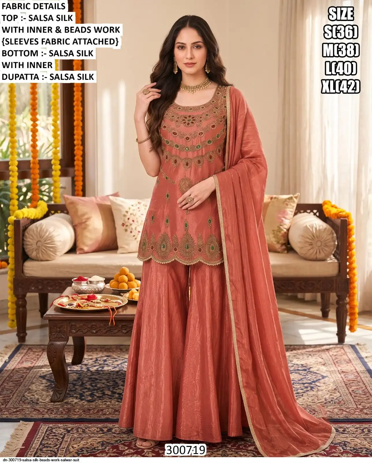 DN 300719 SALSA SILK BEADS WORK SALWAR SUIT A