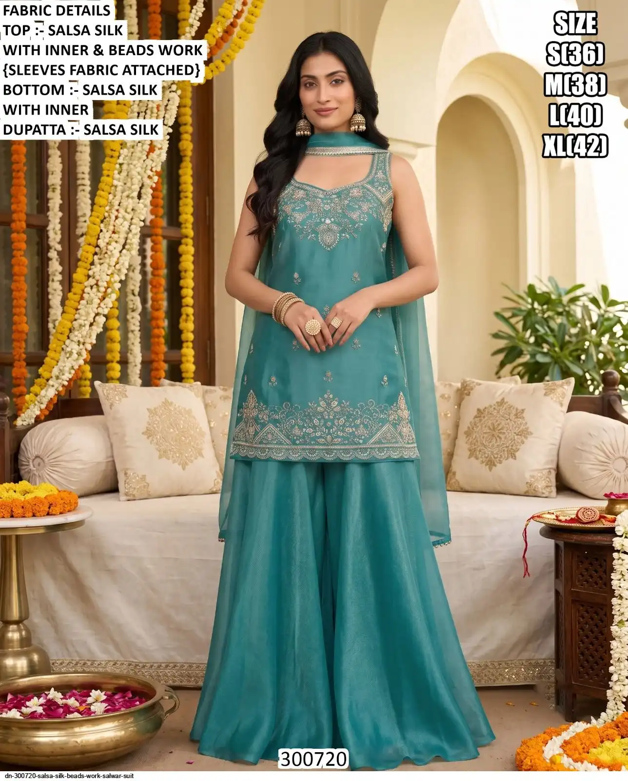 DN 300720 SALSA SILK BEADS WORK SALWAR SUIT B