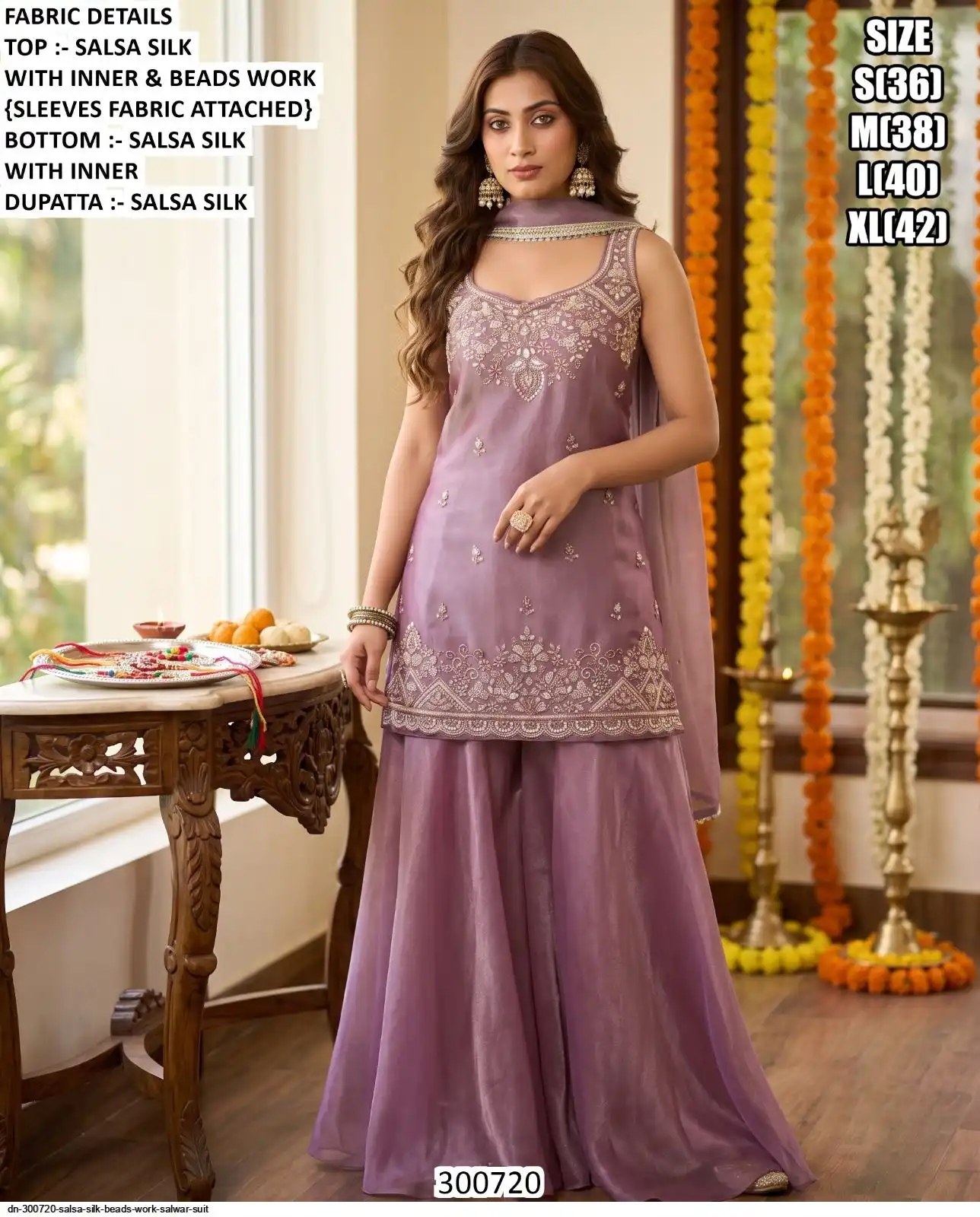 DN 300720 SALSA SILK BEADS WORK SALWAR SUIT C