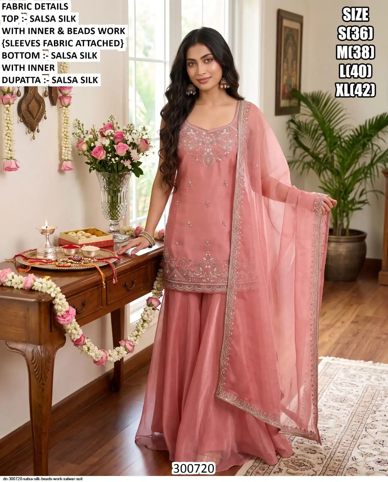 DN 300720 SALSA SILK BEADS WORK SALWAR SUIT A