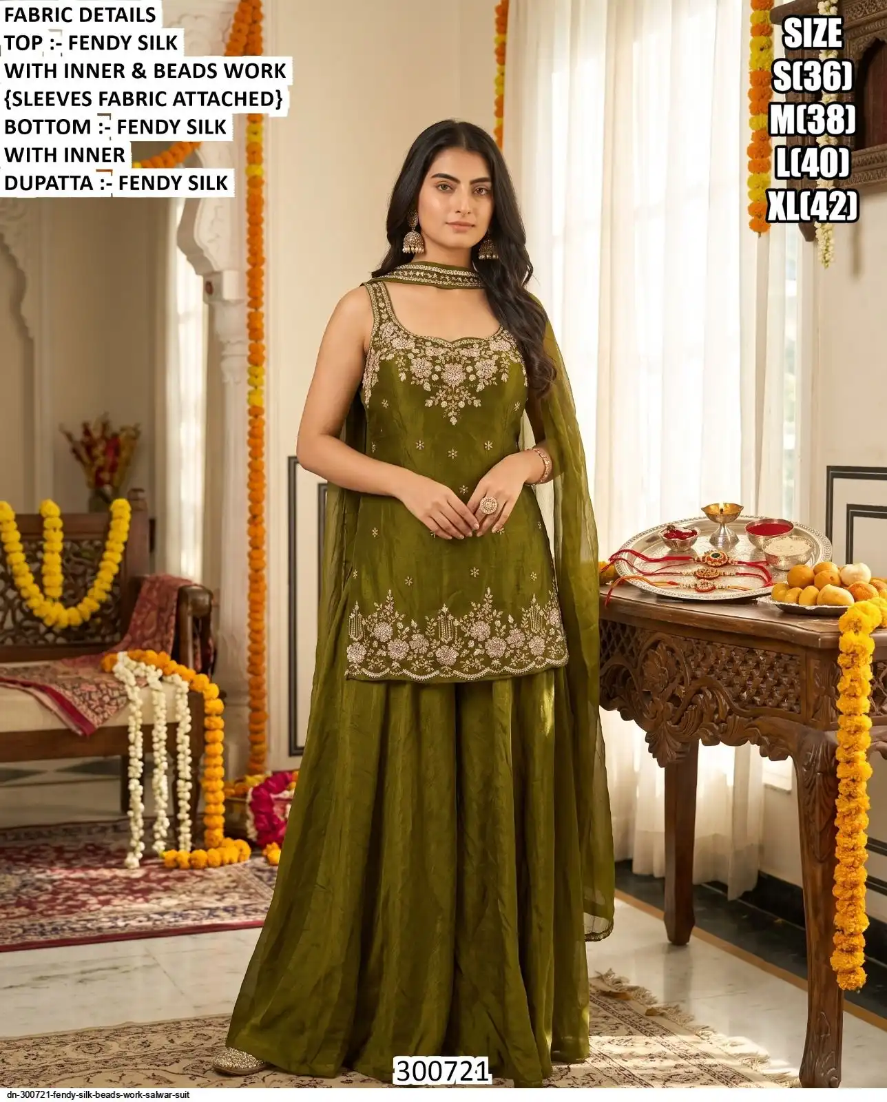 DN 300721 FENDY SILK BEADS WORK SALWAR SUIT A
