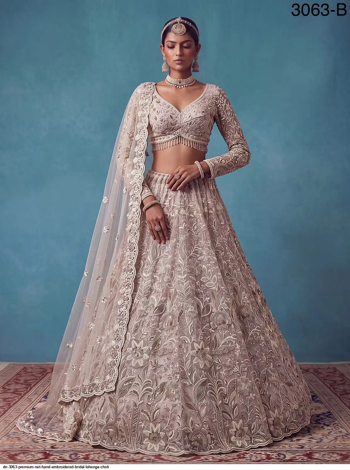 DN 3063 PREMIUM NET HAND EMBROIDERED BRIDAL LEHENGA CHOLI B