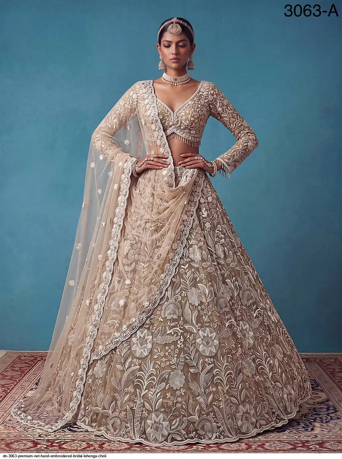 DN 3063 PREMIUM NET HAND EMBROIDERED BRIDAL LEHENGA CHOLI A
