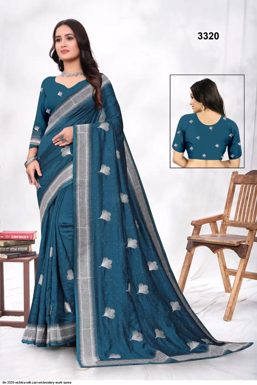 DN 3320 VICHITRA SILK ZARI EMBROIDERY WORK SAREE