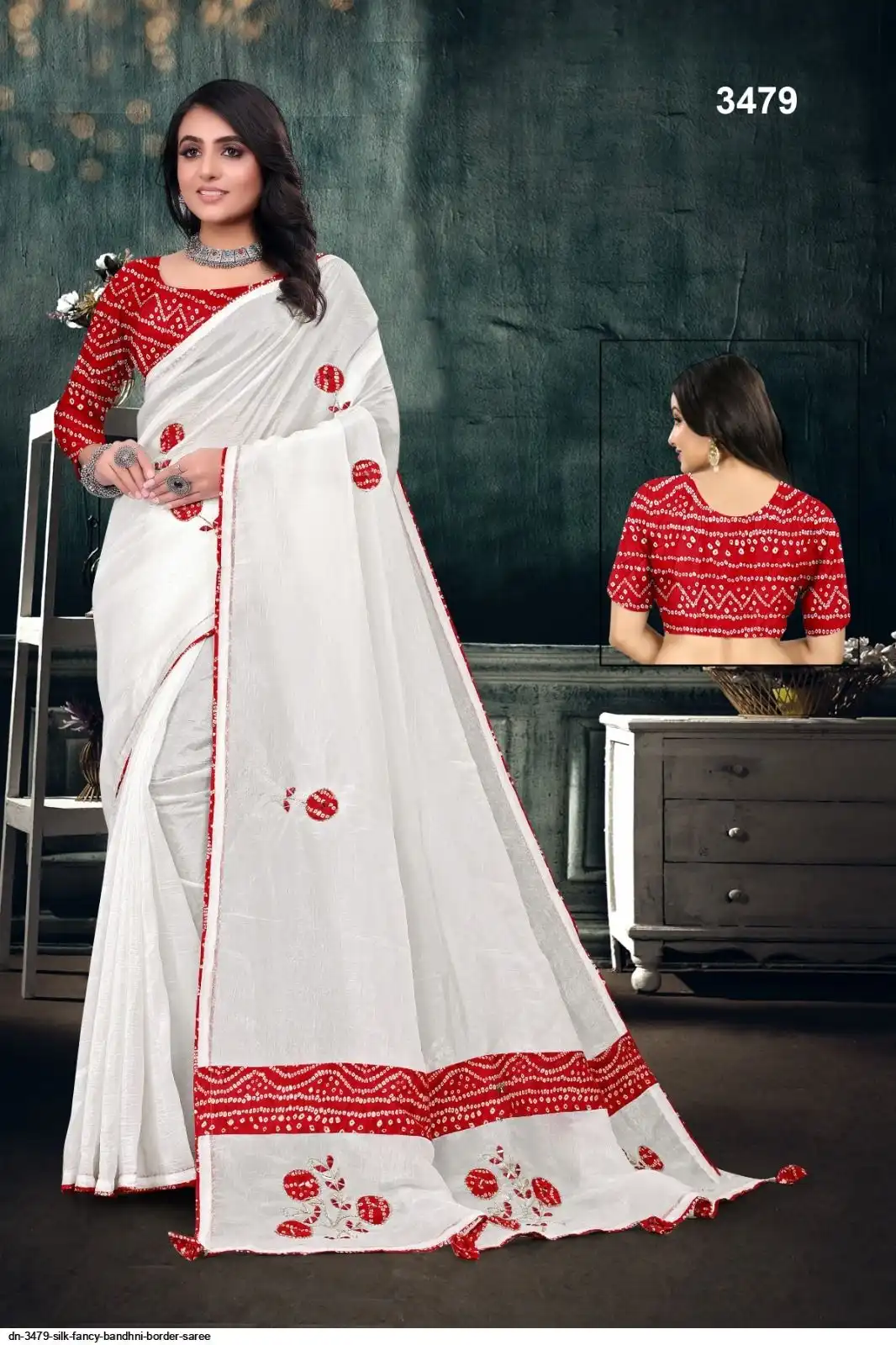 DN 3479 SILK BANDHNI BORDER SAREE