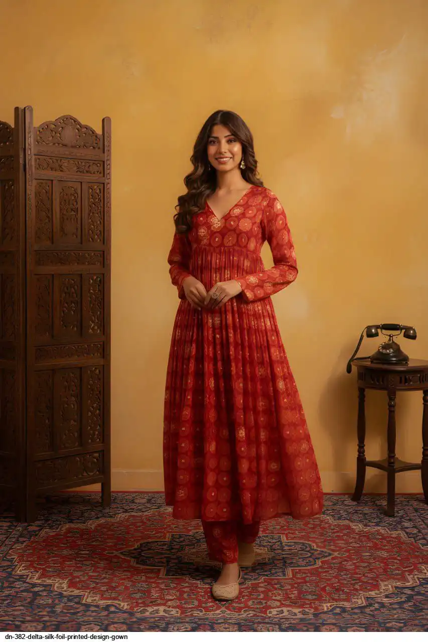 DN 382 DELTA SILK FOIL PRINTED DESIGN GOWN A