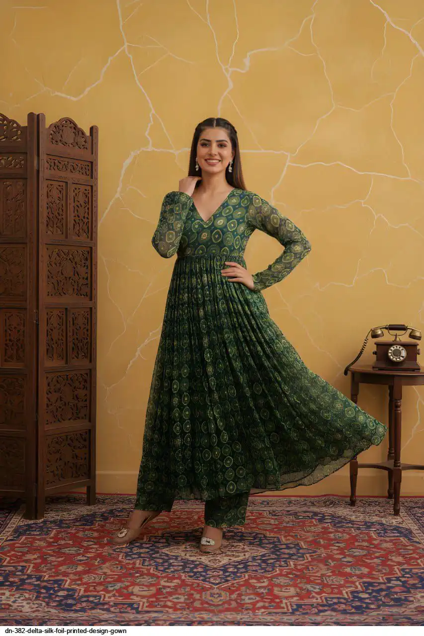 dn design dresses DN 382 Delta Silk Foil Printed design Gown