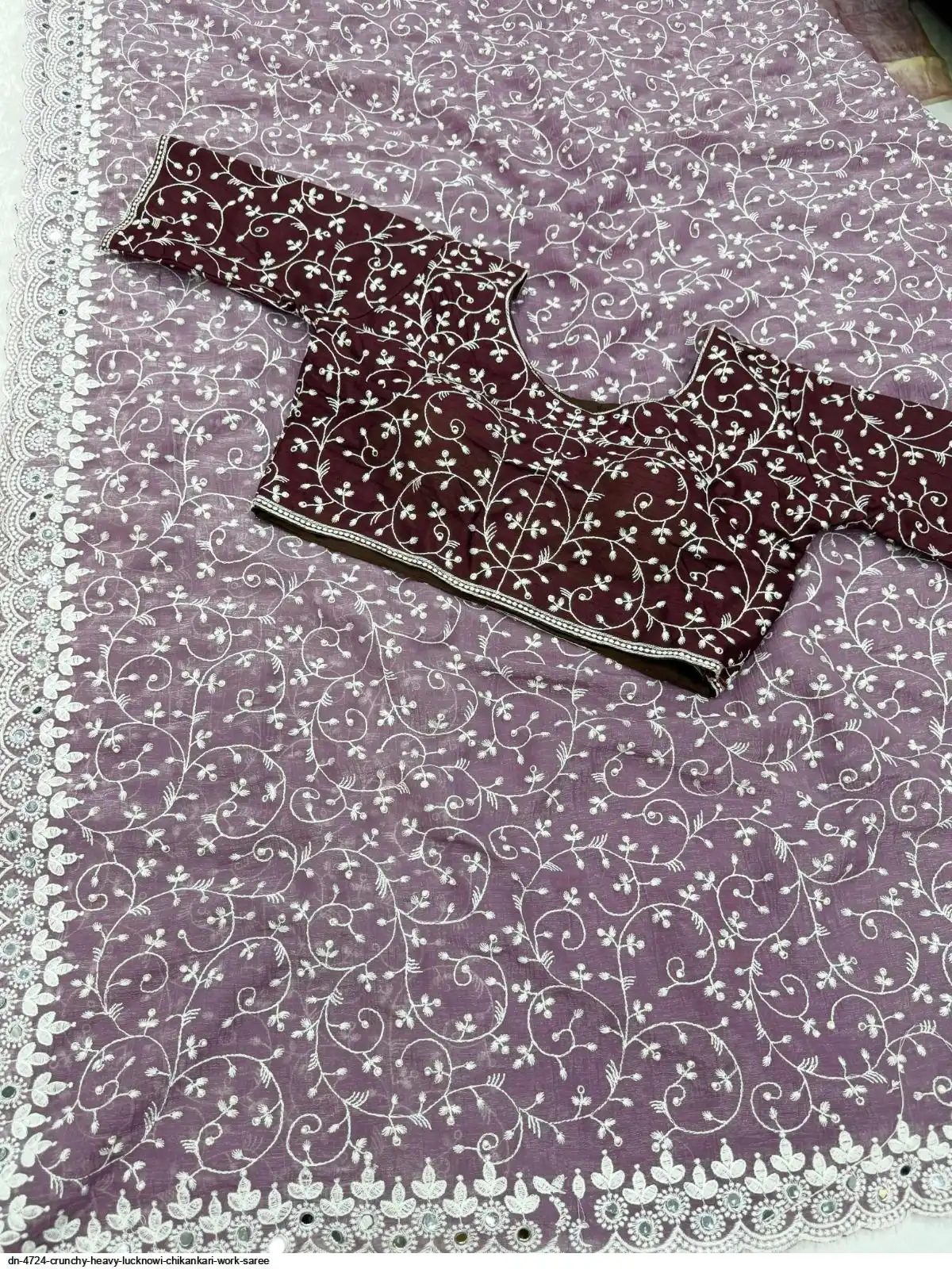DN 4724 CRUNCHY HEAVY LUCKNOWI CHIKANKARI WORK SAREE C