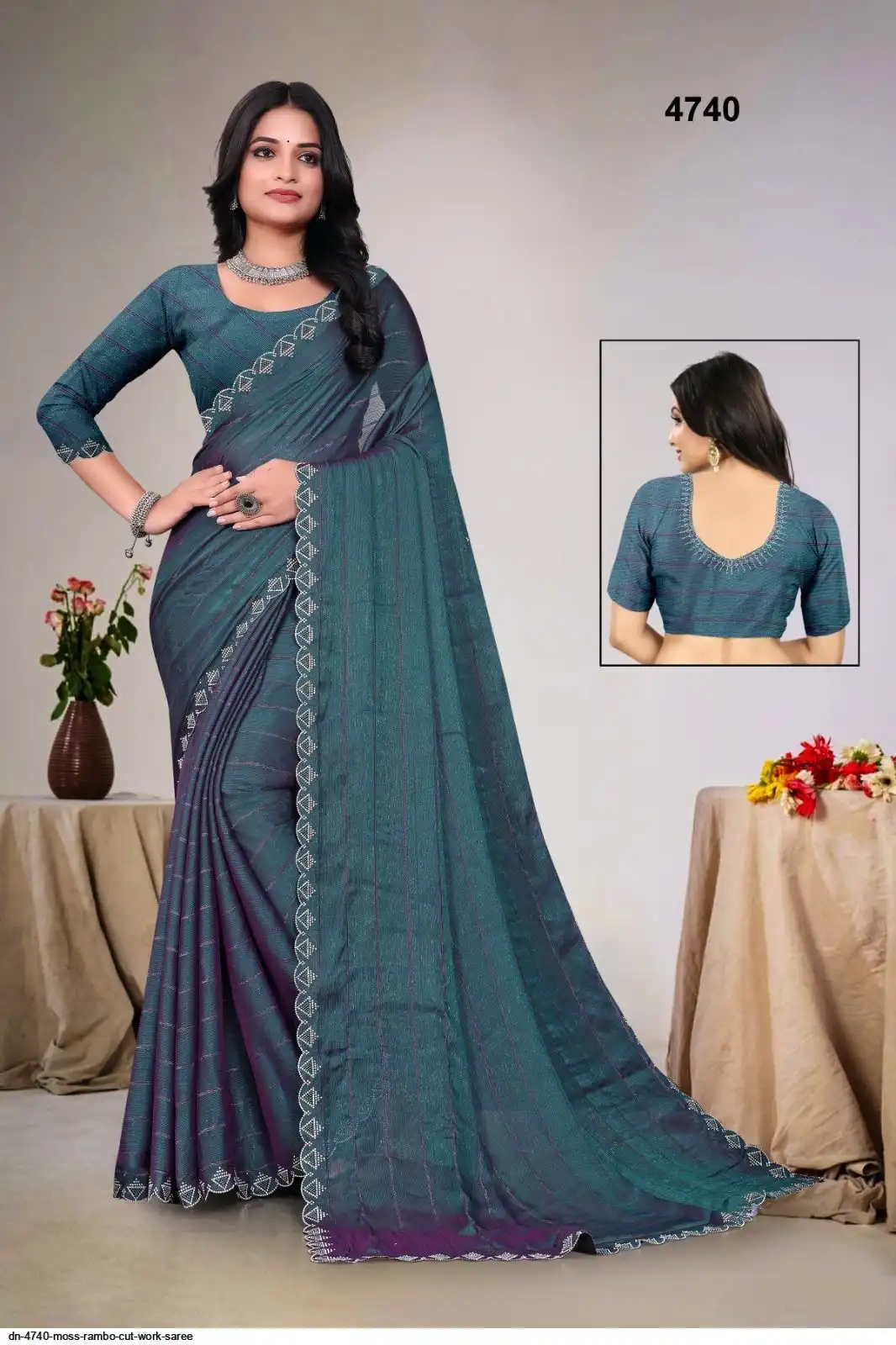 DN 4740 MOSS RAMBO CUT WORK SAREE