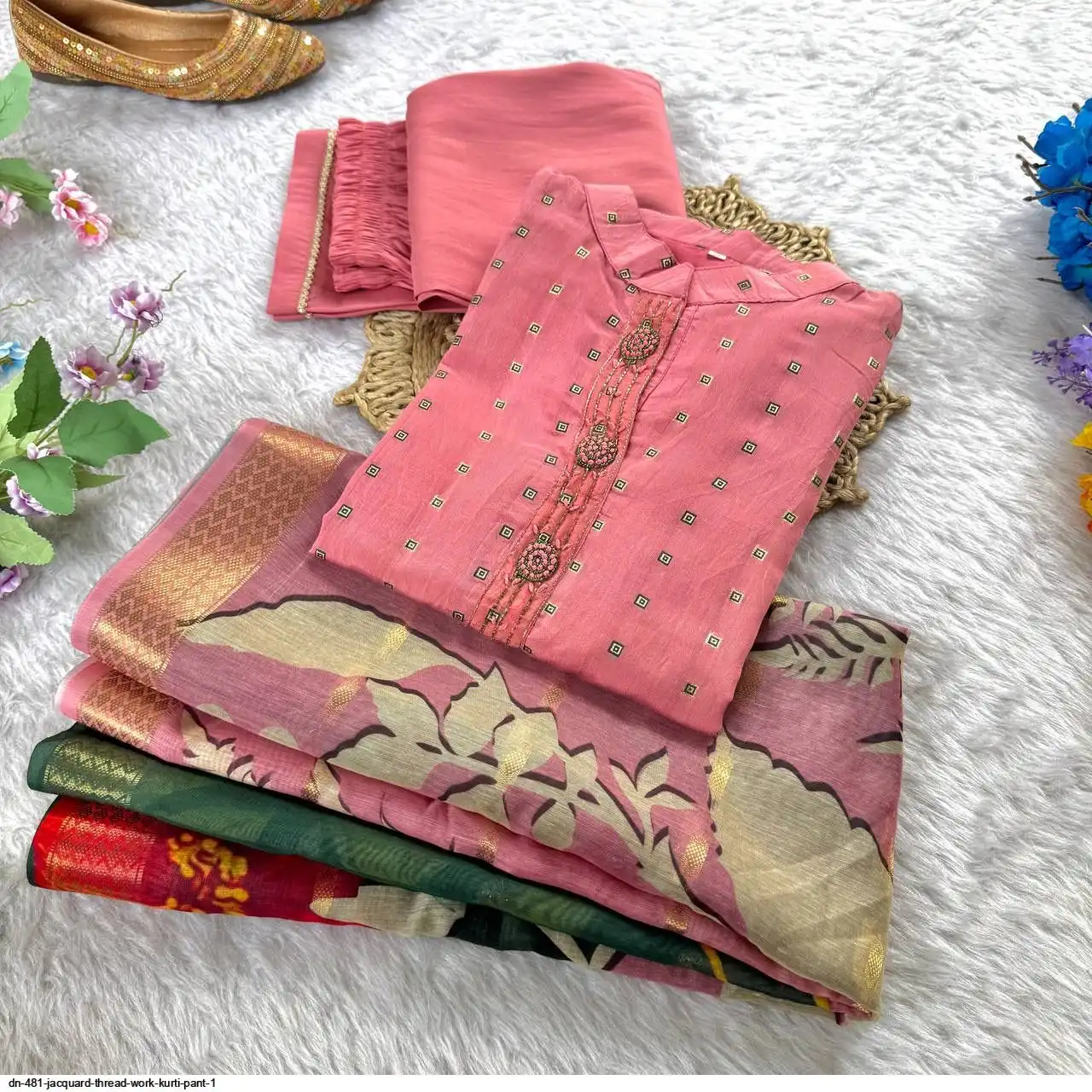 DN 481 JACQUARD THREAD WORK KURTI PANT 1 B