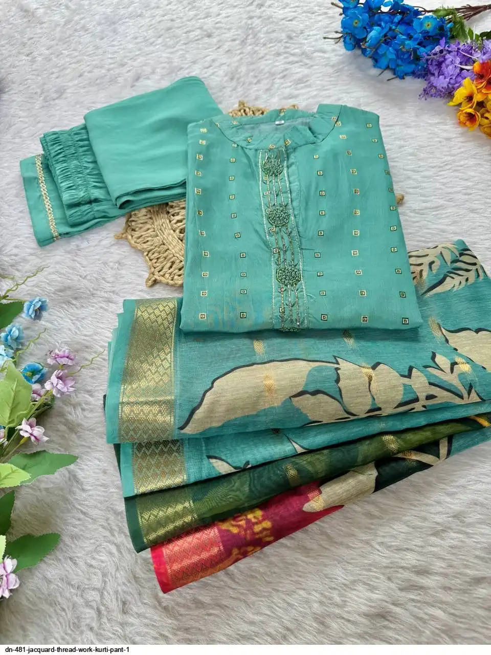 DN 481 JACQUARD THREAD WORK KURTI PANT 1 A